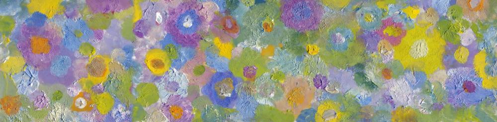Happy Oil Painted Flowers, Blue & Purple