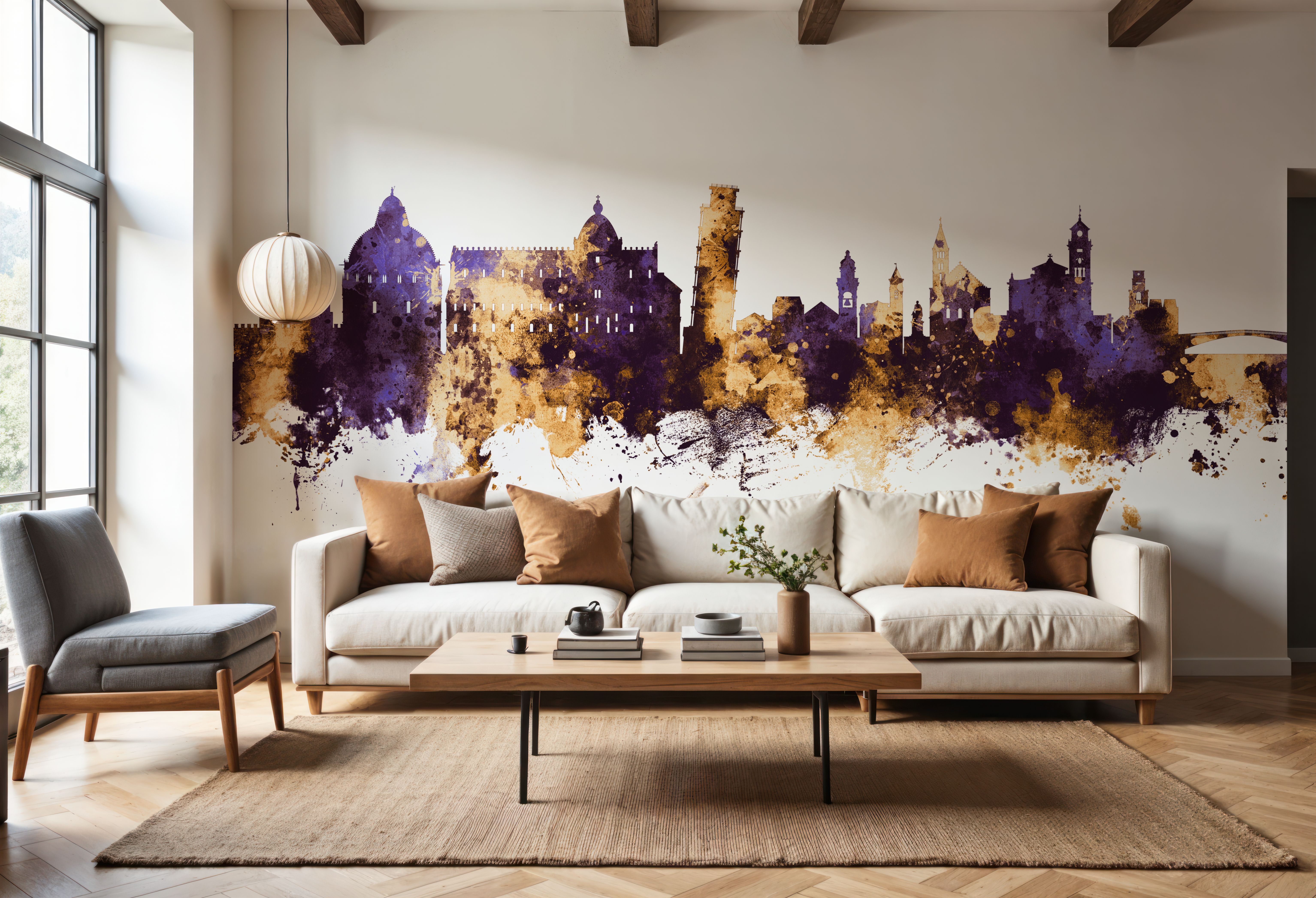 Pisa Italy Skyline Purple & Gold