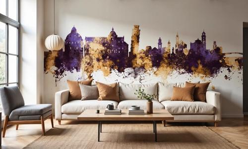 Pisa Italy Skyline Purple & Gold