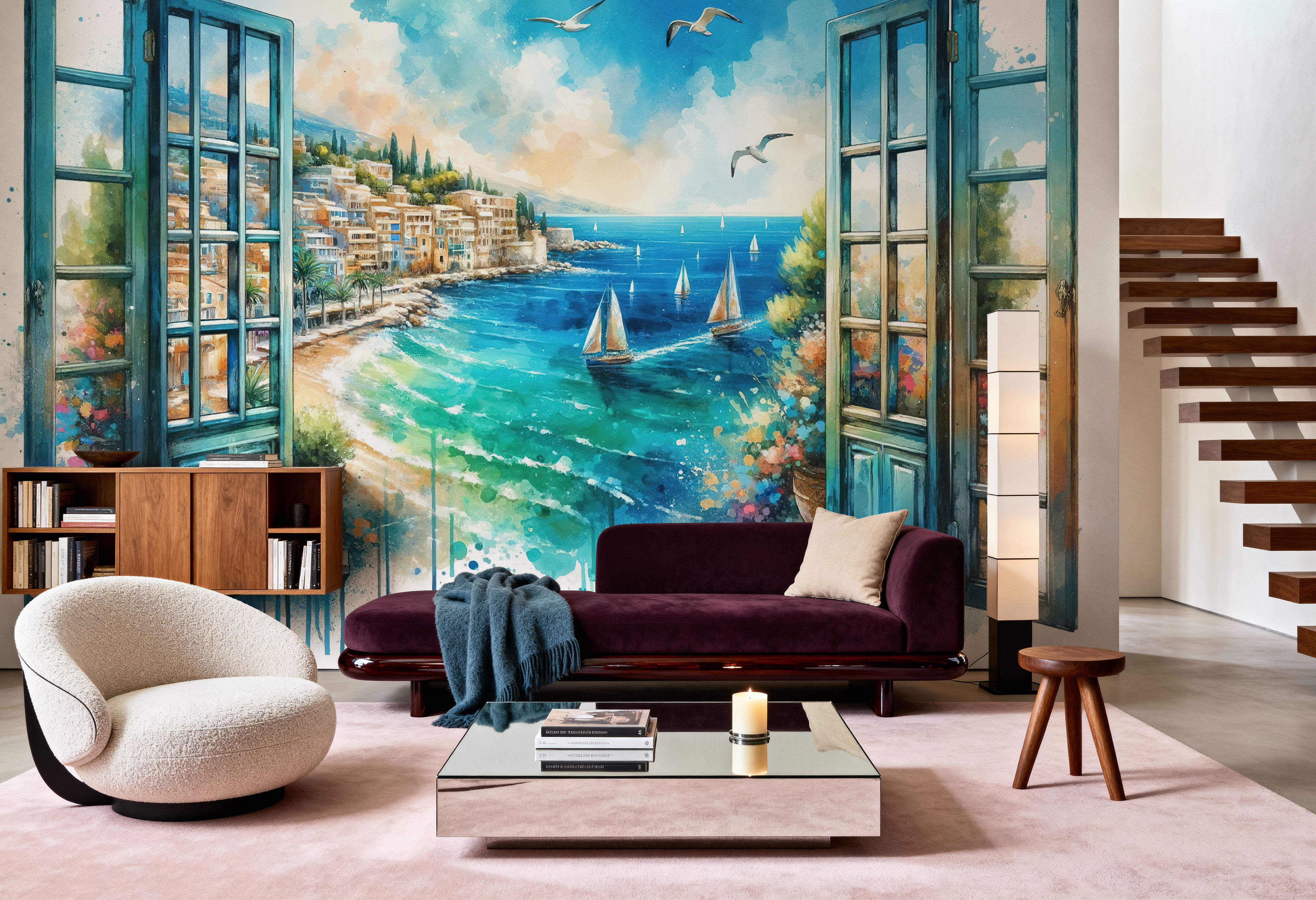 Mediterranean Coastline through Open Window