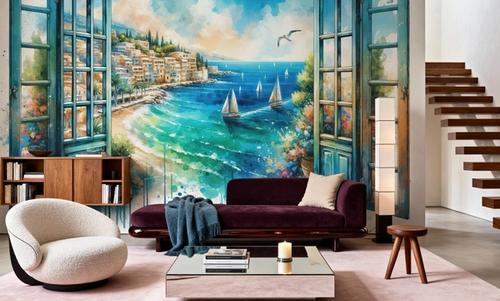 Mediterranean Coastline through Open Window