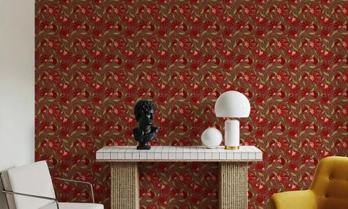 Indial Floral, Vermilion on Maroon
