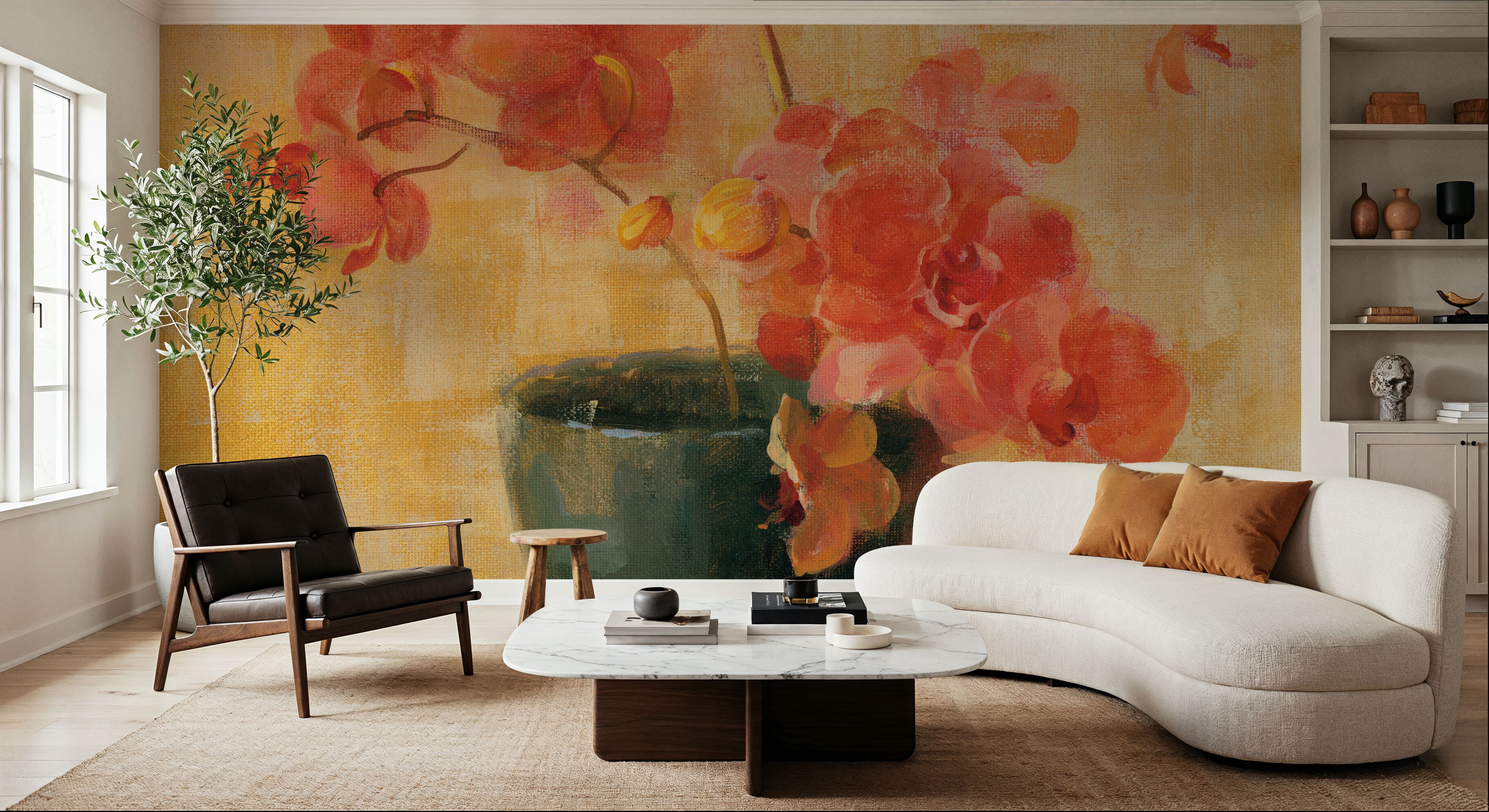 Pink Orchids in Black Vase, Wallpaper