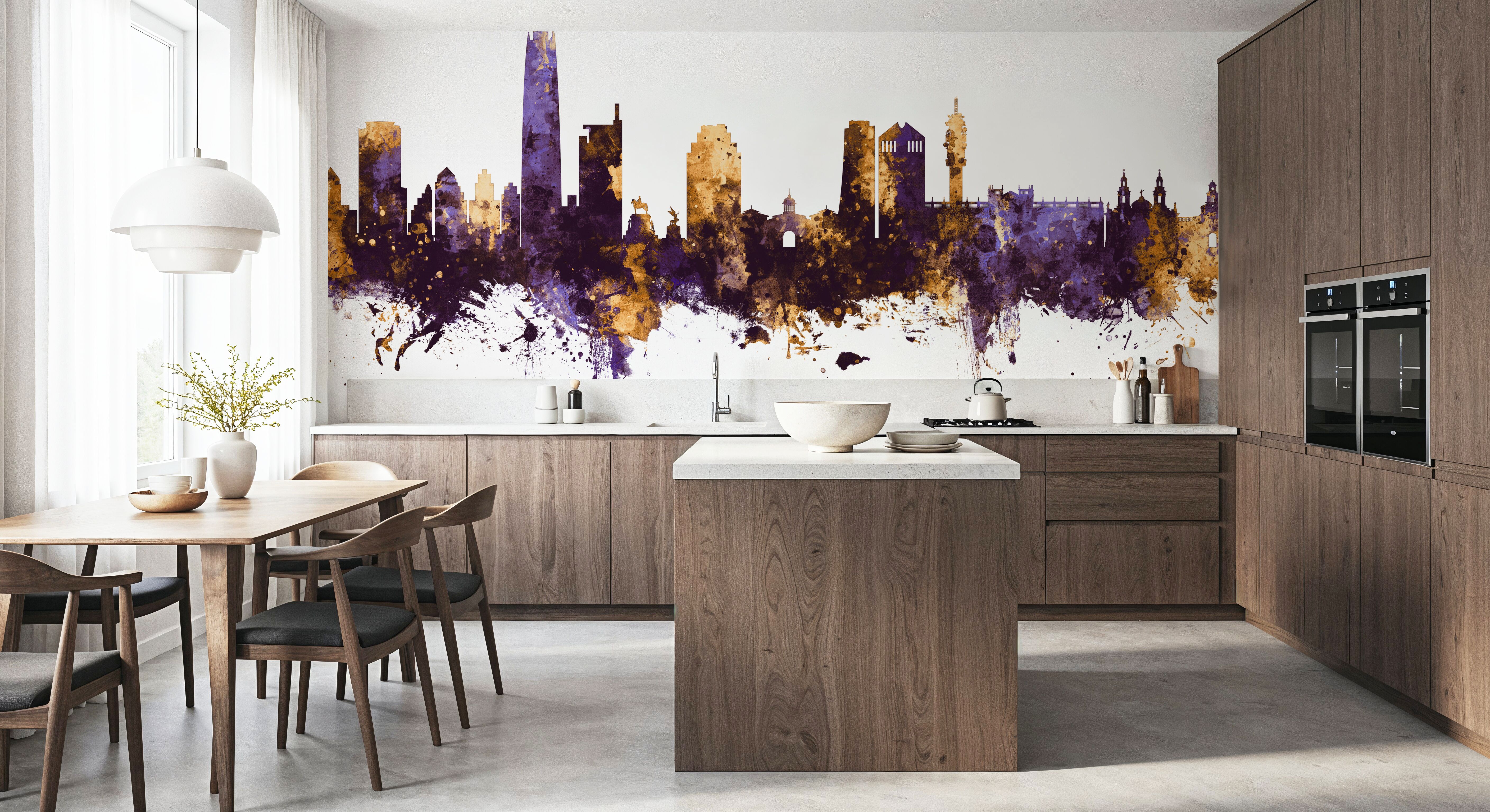 Santiago de Chile Skyline Purple & Gold, Wallpaper