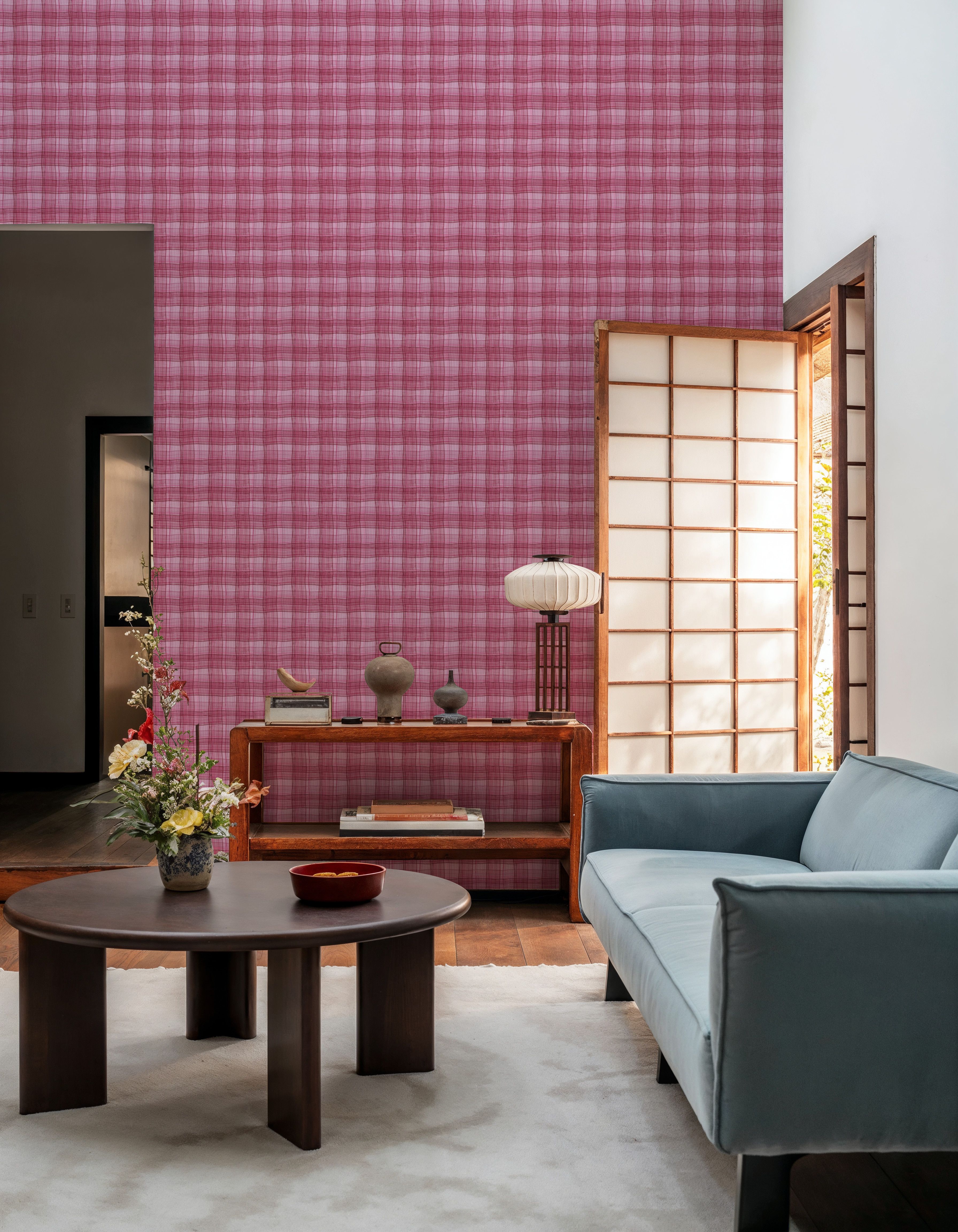 Stripy Gingham, Raspberry