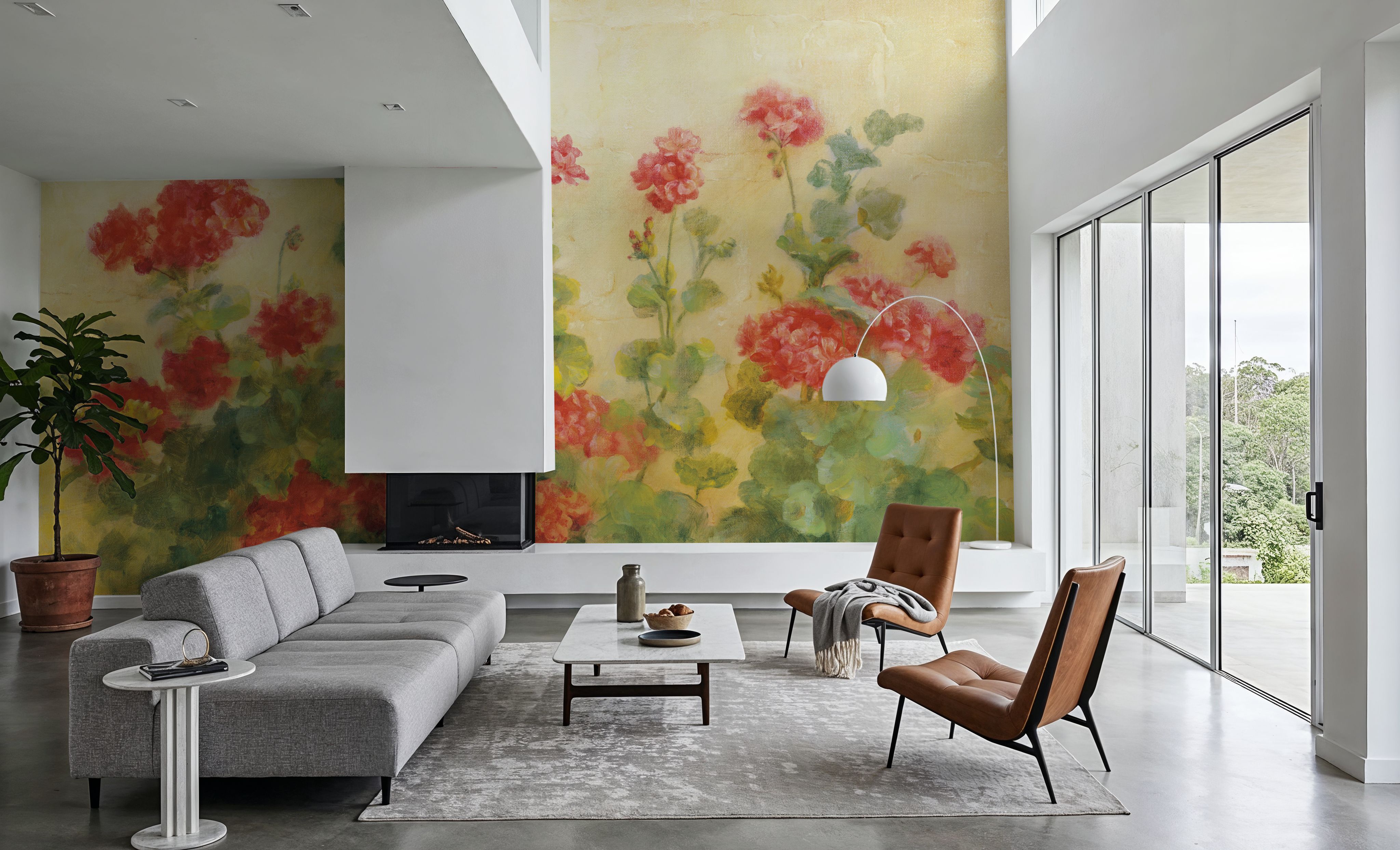 Red Geraniums on White