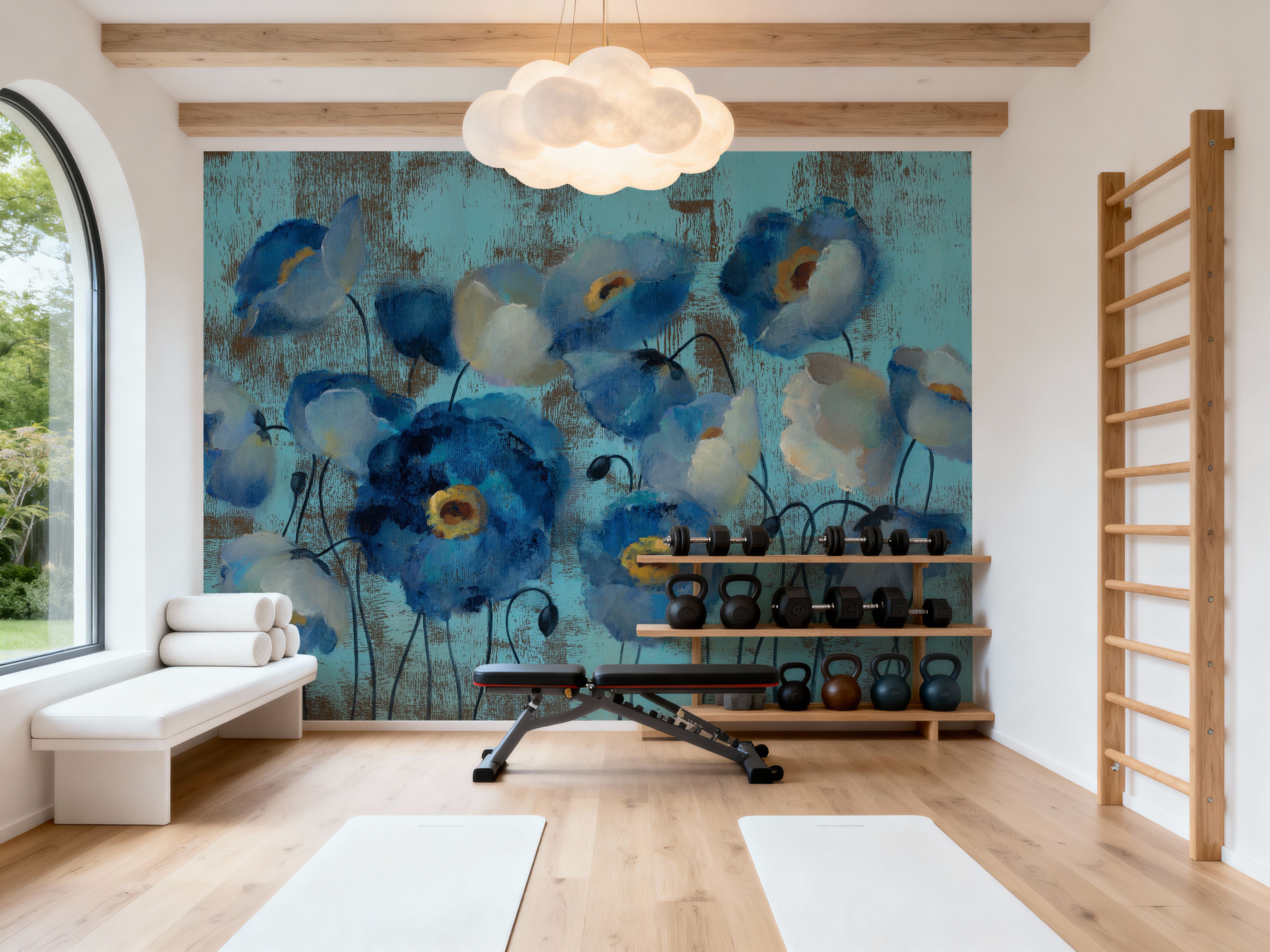 Aquamarine Floral on Blue, Wallpaper