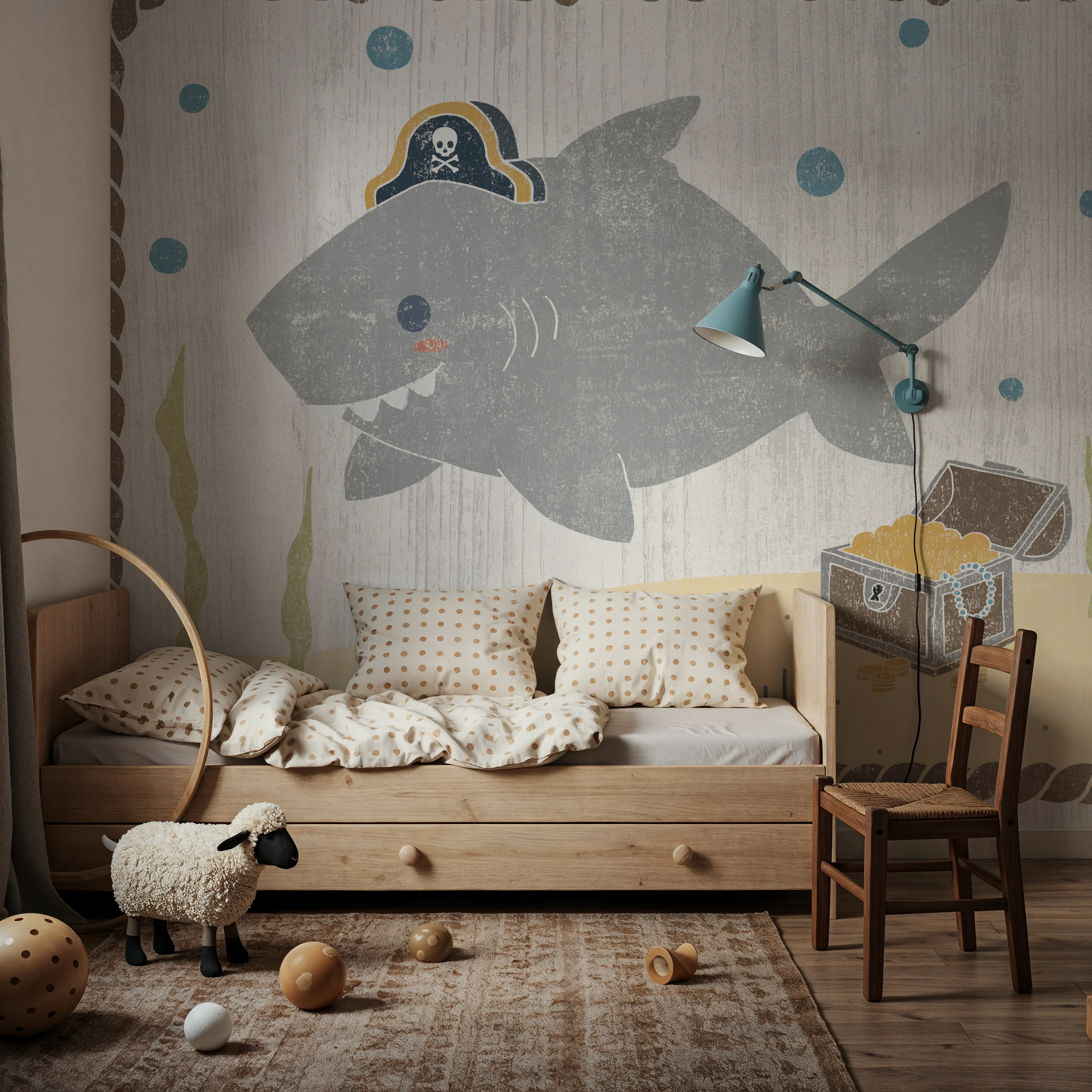 Wall Mural - Nautical Friends Sharky - Graphics Animals mural wallpaper - Gray - Kids' Room - Wallism UK - Peel & Stick or Paste-the-Wall