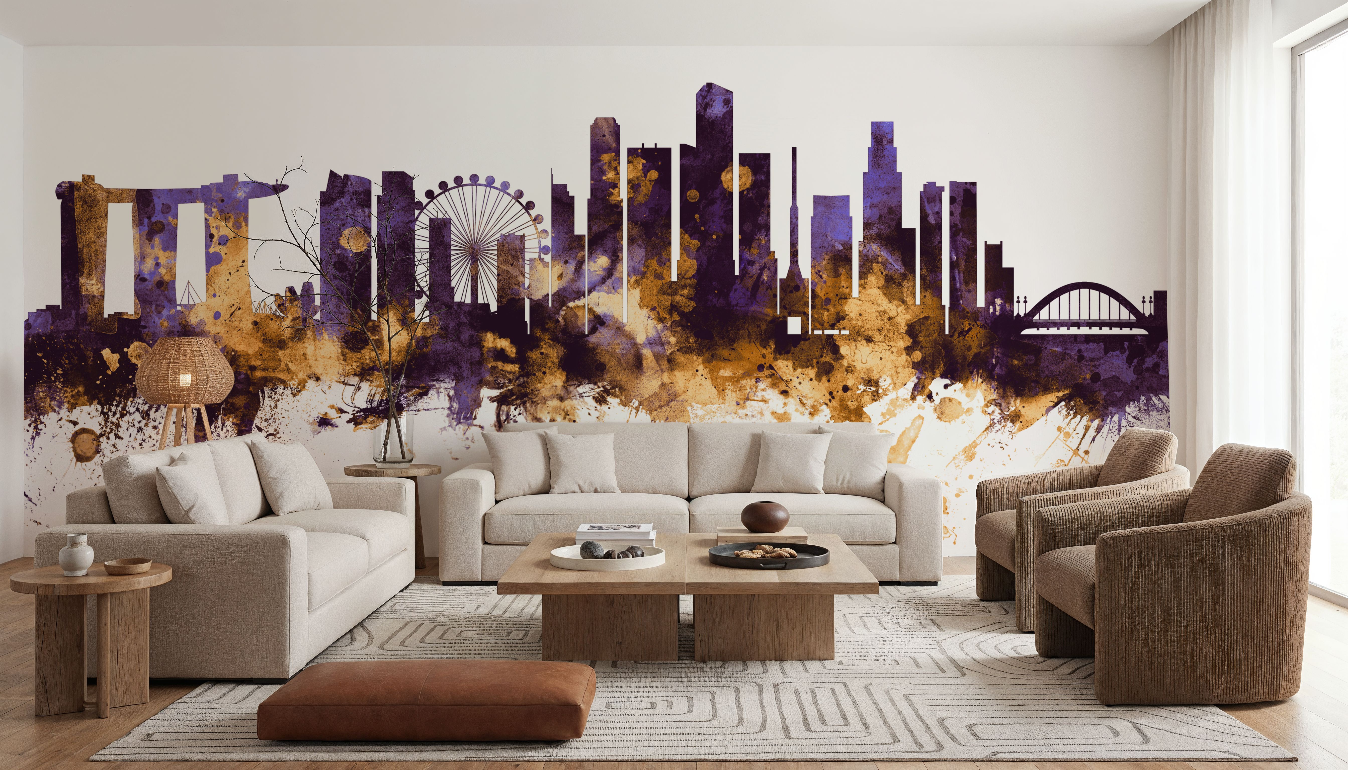 Singapore Skyline Purple & Gold, Wallpaper