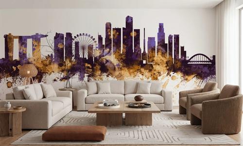 Singapore Skyline Purple & Gold