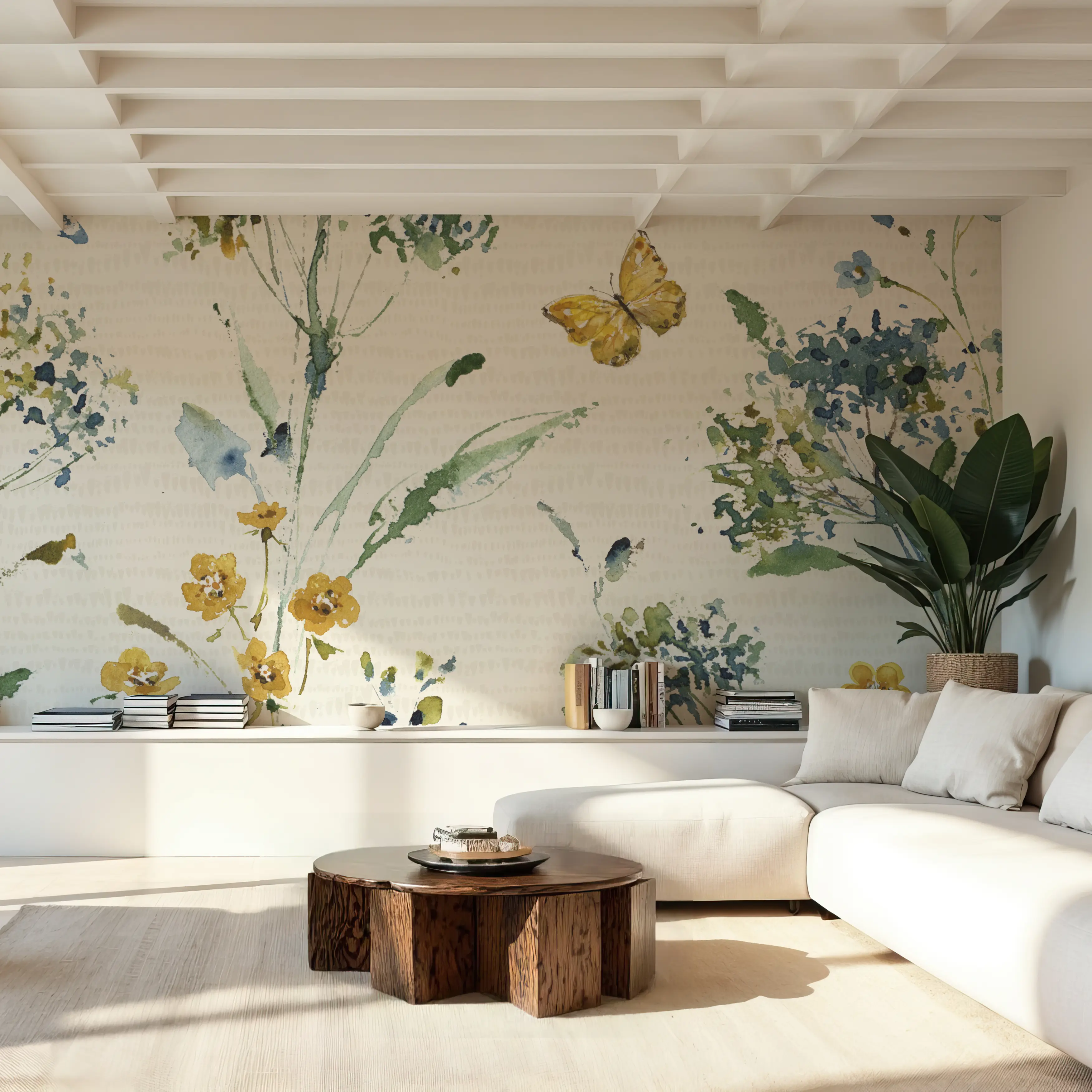 Fotobehang - Zest of Happy I - Bloemen Dieren Mural - Geel - Eetkamer - Wallism België - Zelfklevend of Vliesbehang