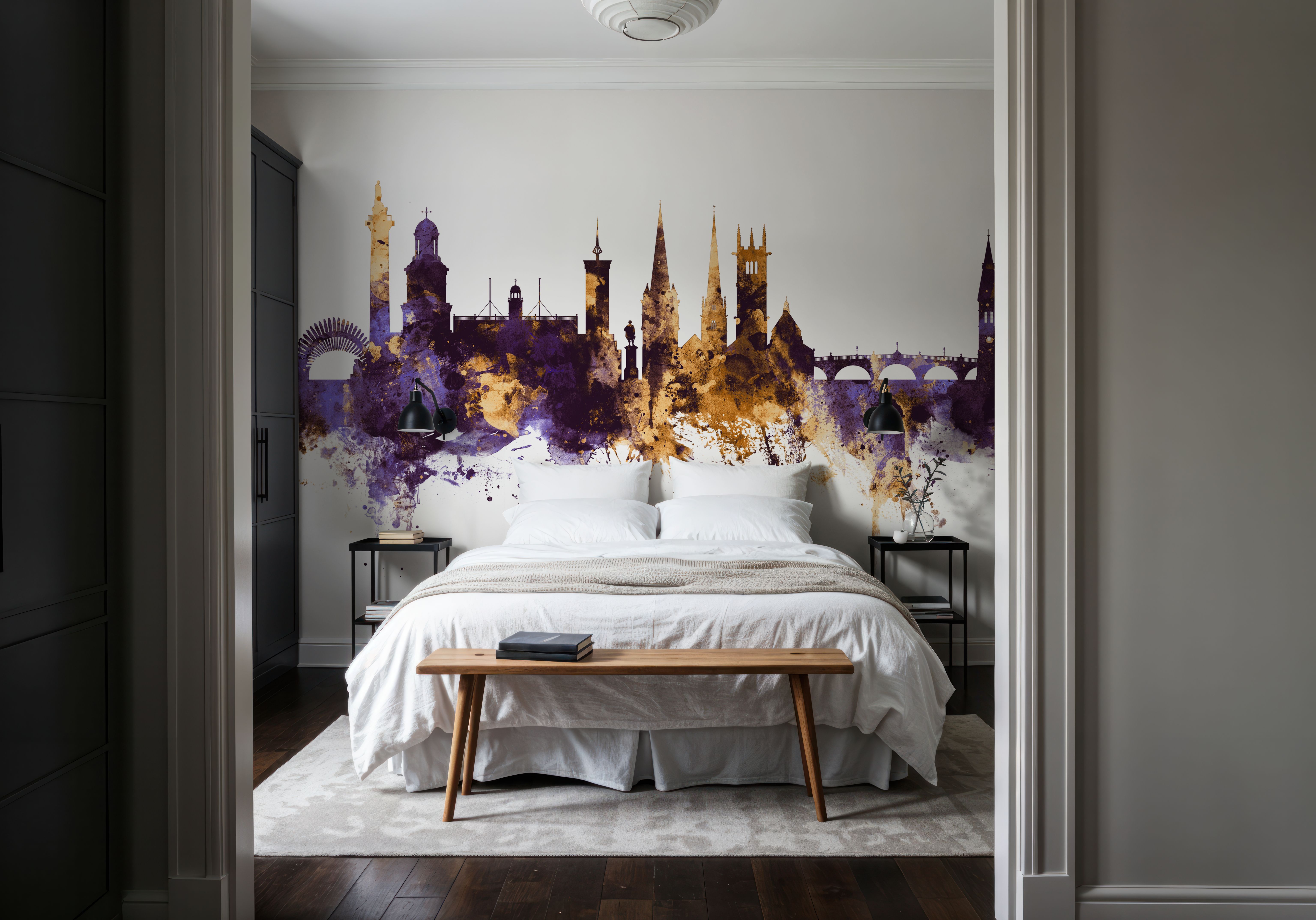 Shrewsbury England Skyline Purple & Gold