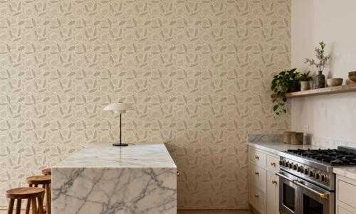 Block Print Lotus, Beige