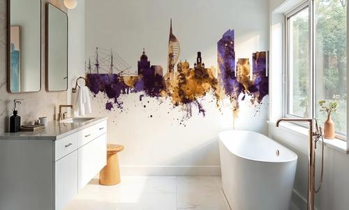 Portsmouth England Skyline Purple & Gold