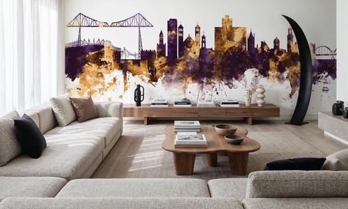 Middlesbrough England Skyline Purple & Gold