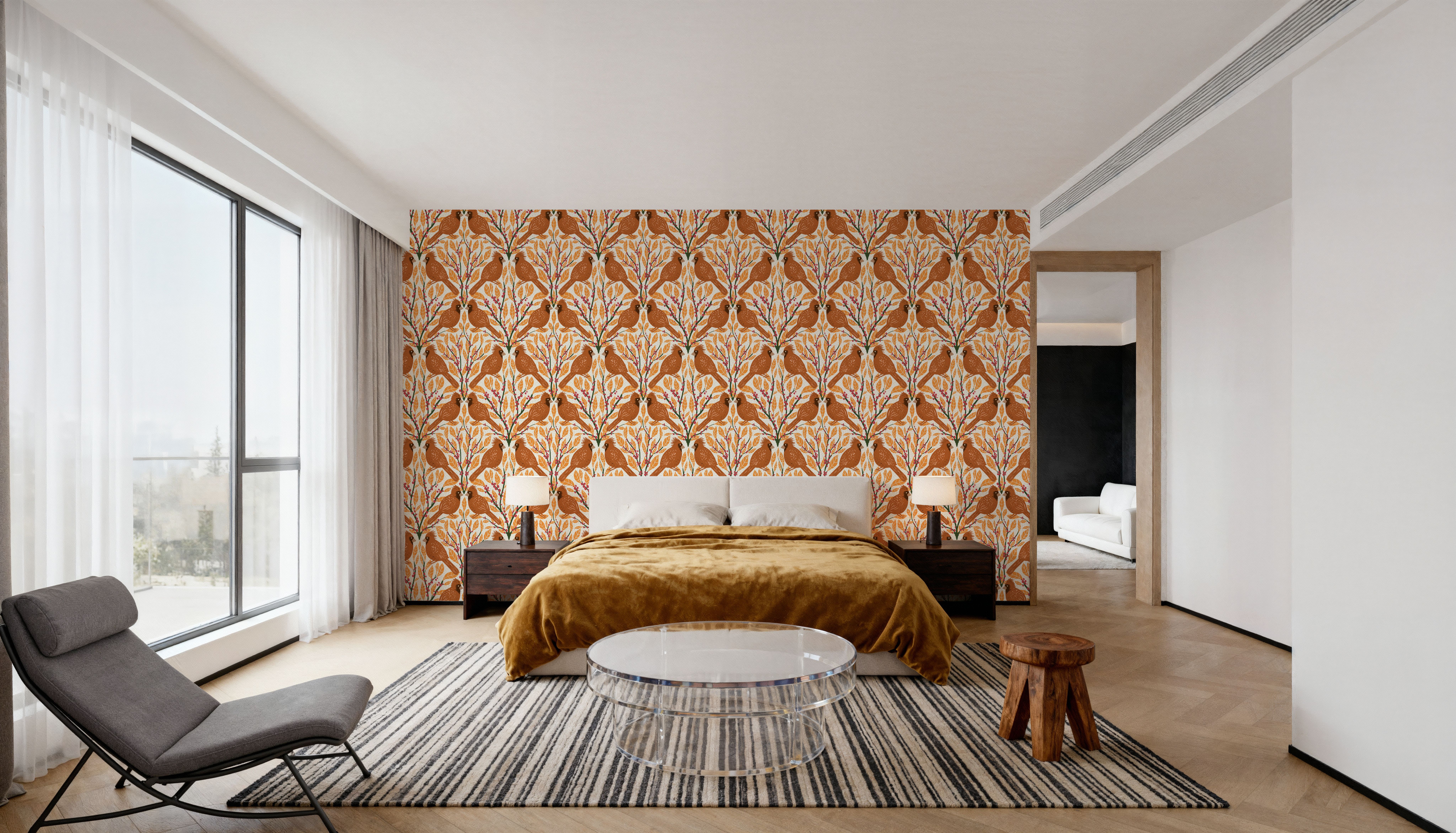 Cardinals & Winterberries, Yellow