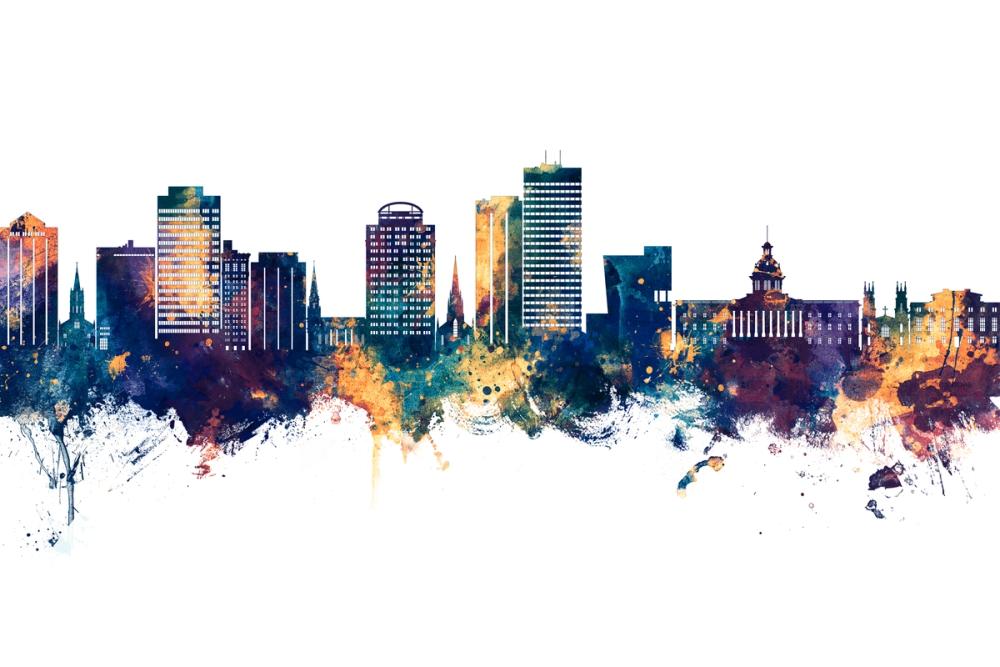 Columbia South Carolina Skyline Blue & Bronze