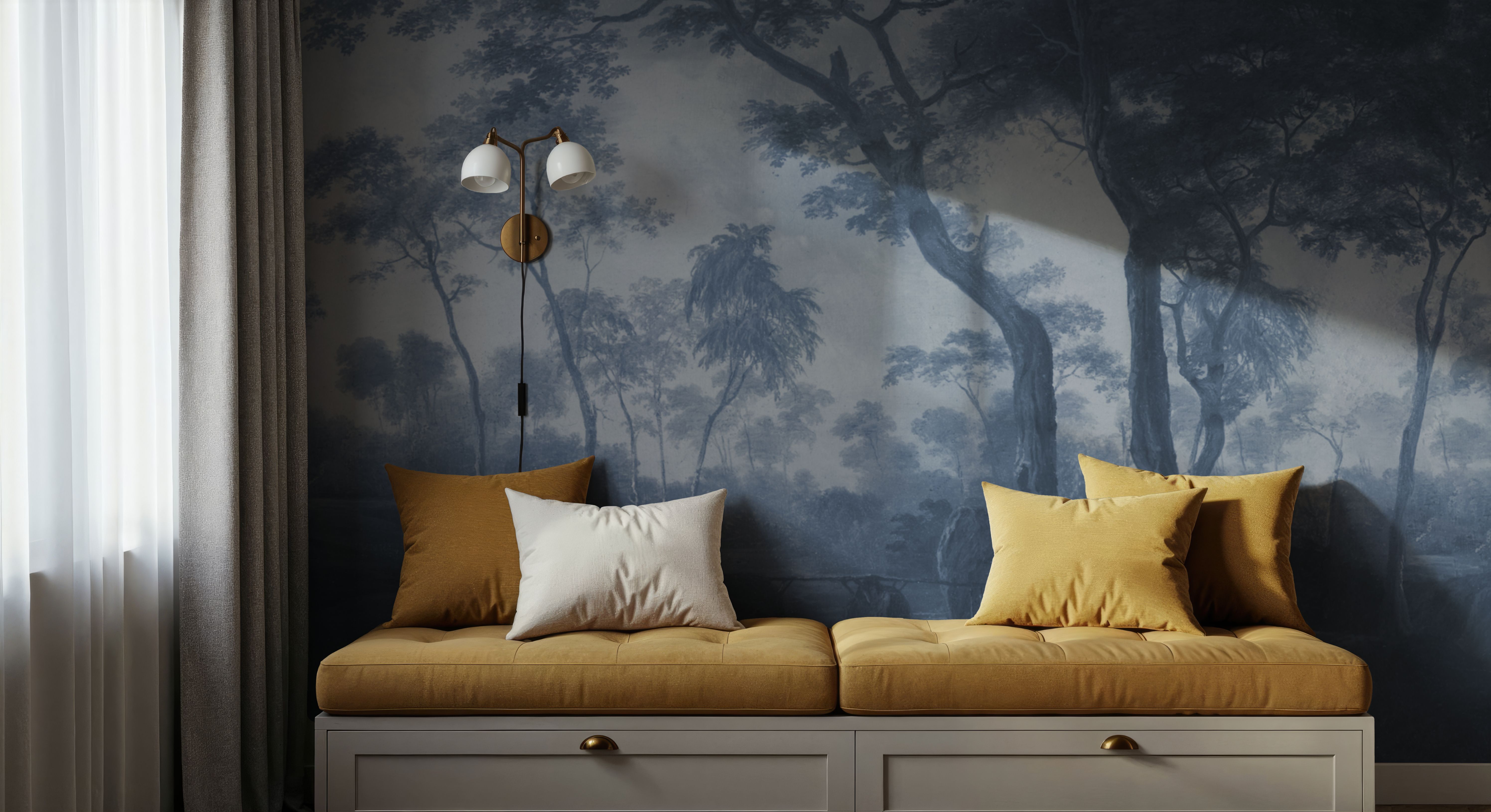 Woodland Brook, Blues, Wallpaper