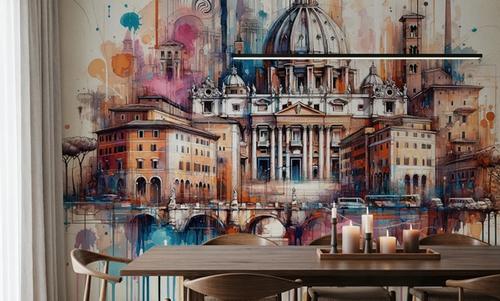 Watercolor Rome Skyline