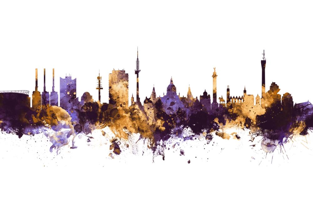 Hannover Germany Skyline Purple & Gold