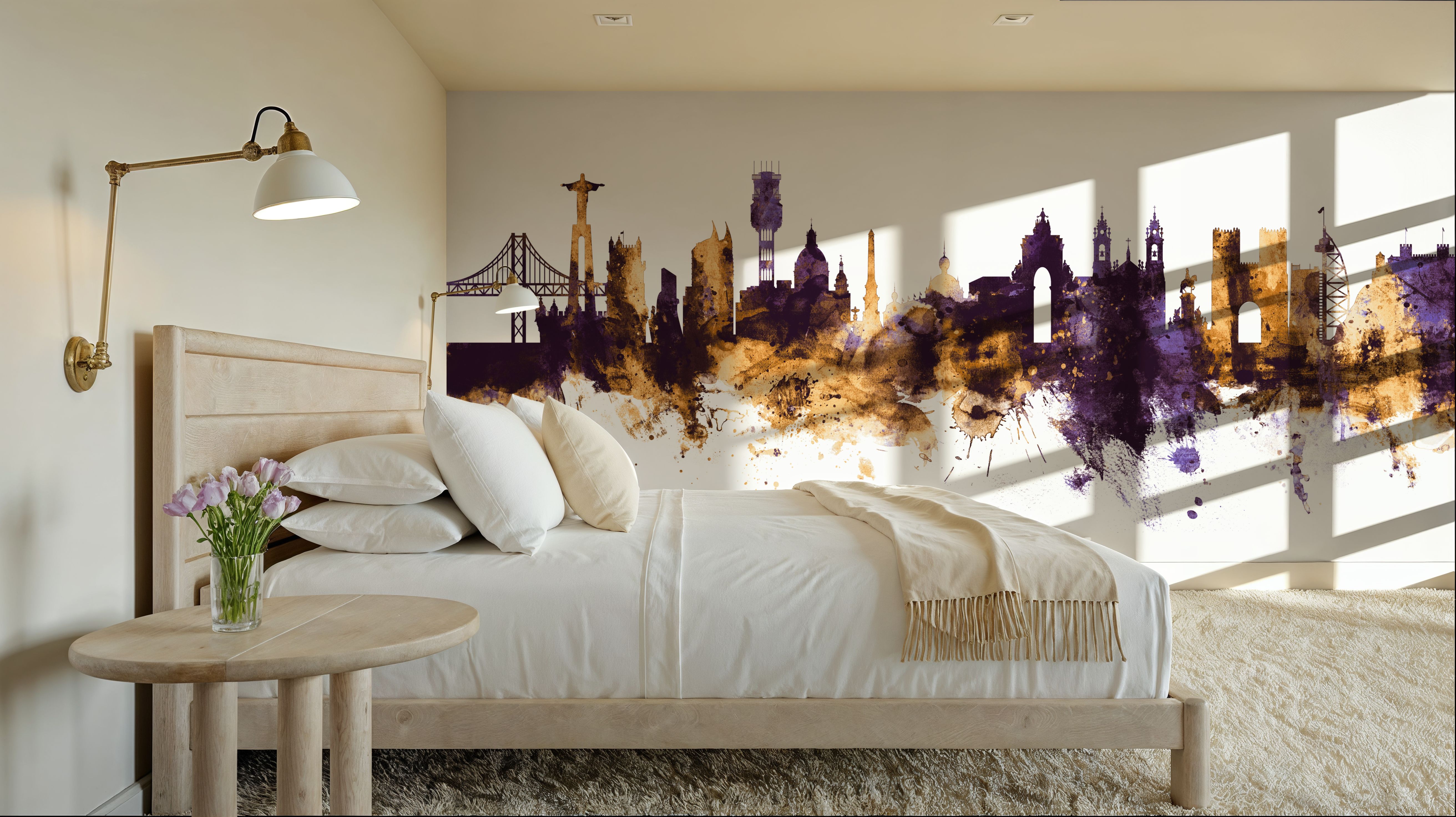 Lisbon Portugal Skyline Purple & Gold