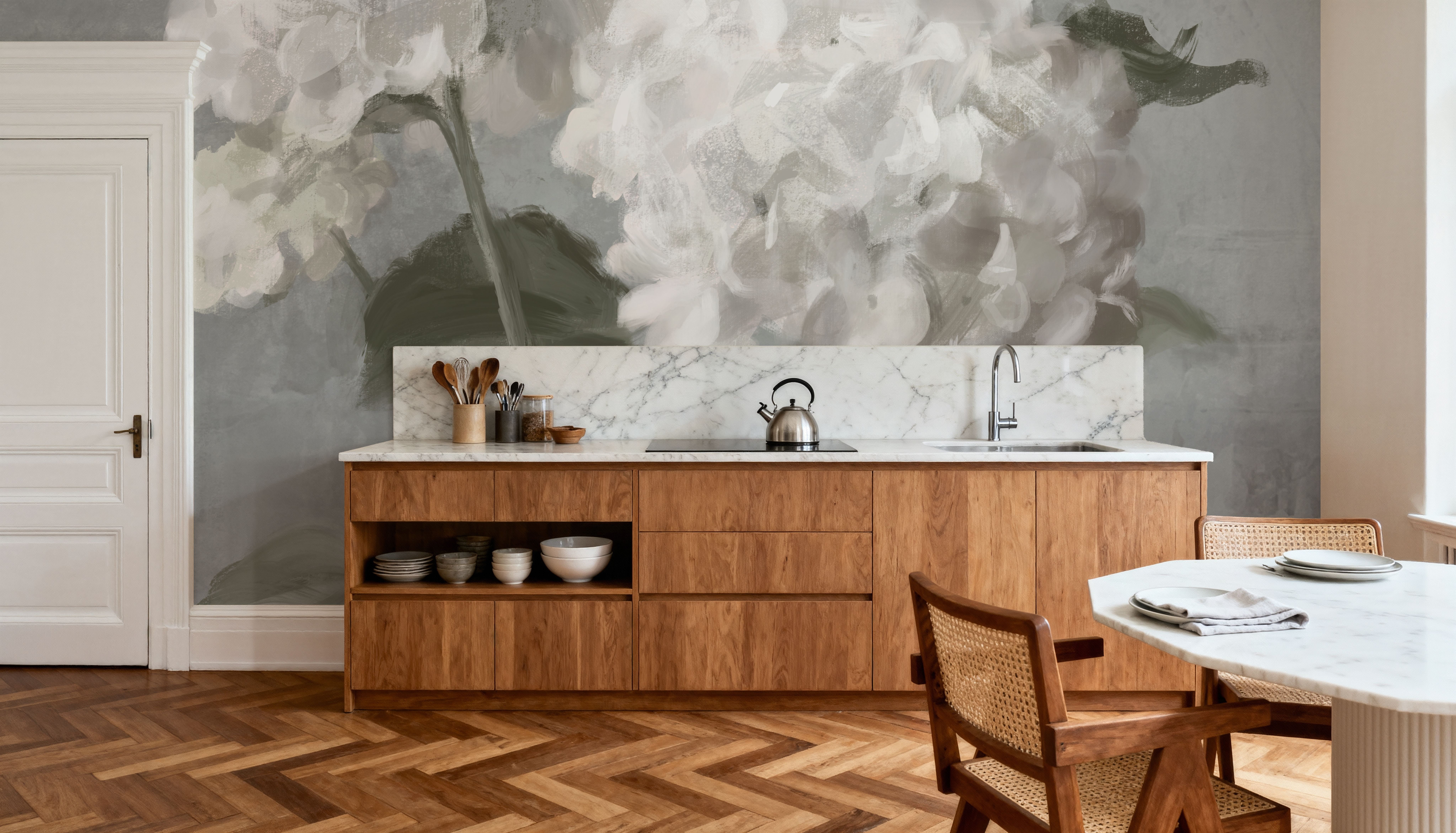 White Hydrangeas on Gray