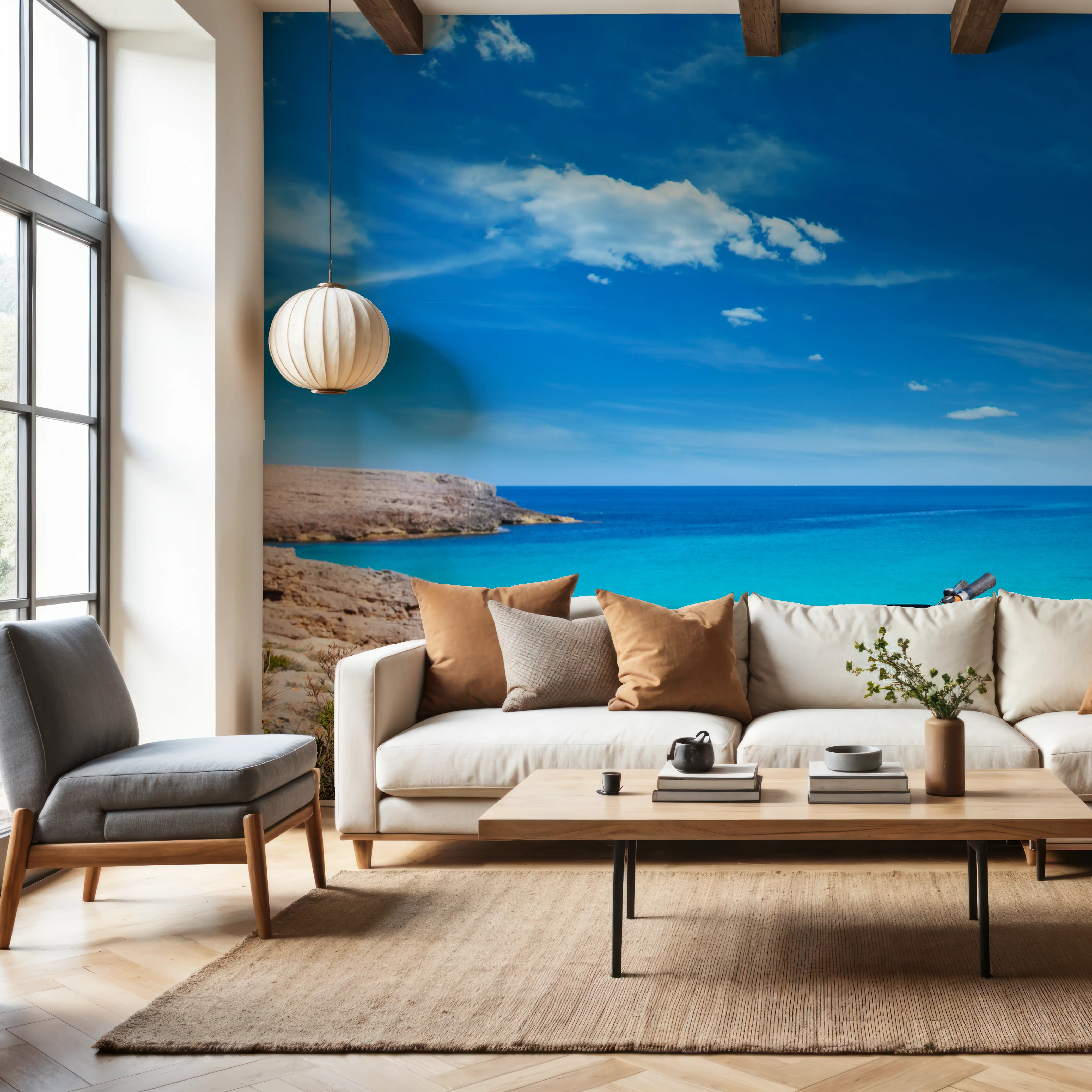 Papier Peint Panoramique - Mediterranean Bike Hike - Mer Paysages - Bleu - Couloir et escaliers - Wallism Belgique - Encollage au mur ou Autocollant