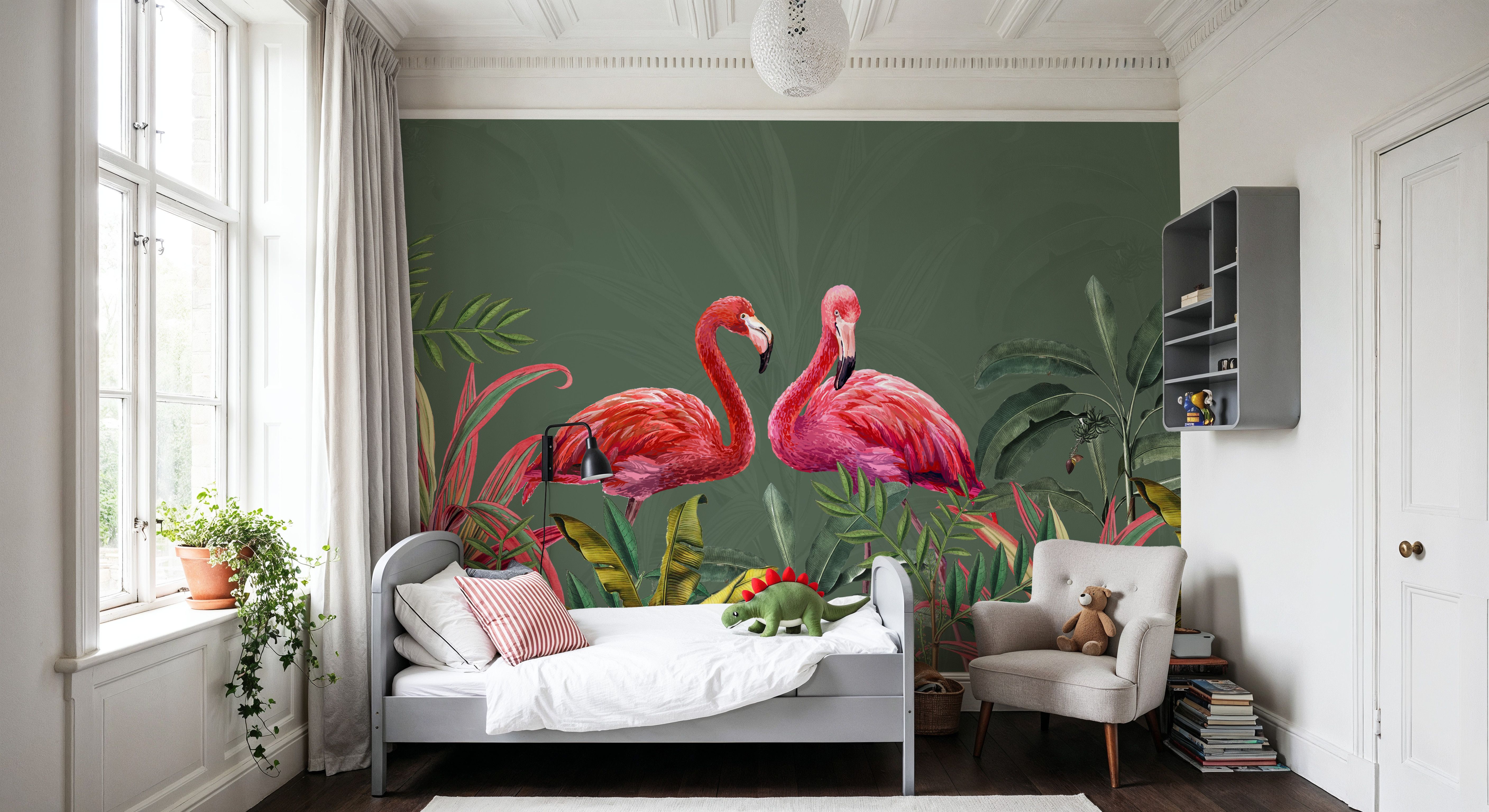 Shy Flamingos Green