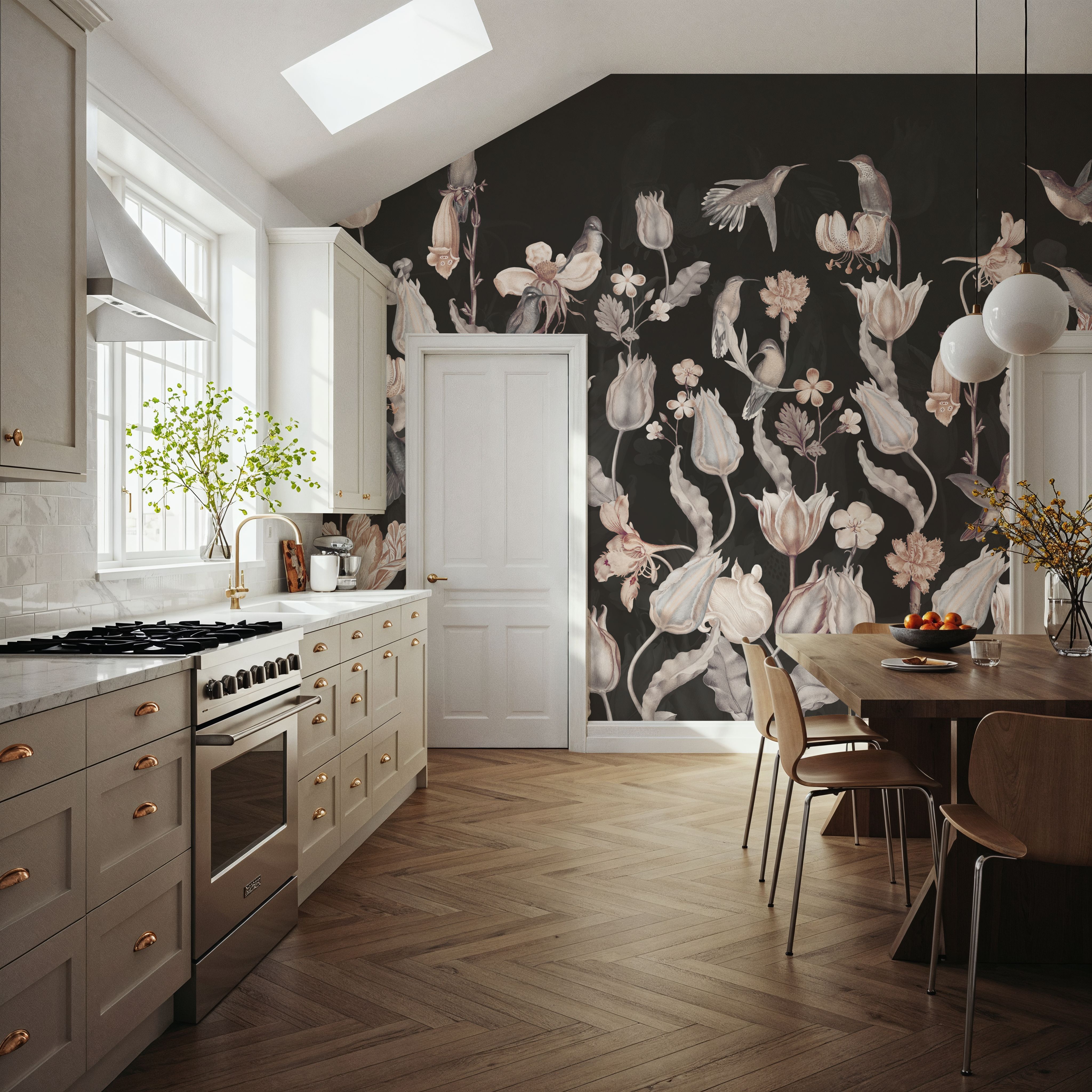 Tulips & Birds, Black