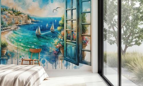 Mediterranean Coastline through Open Window
