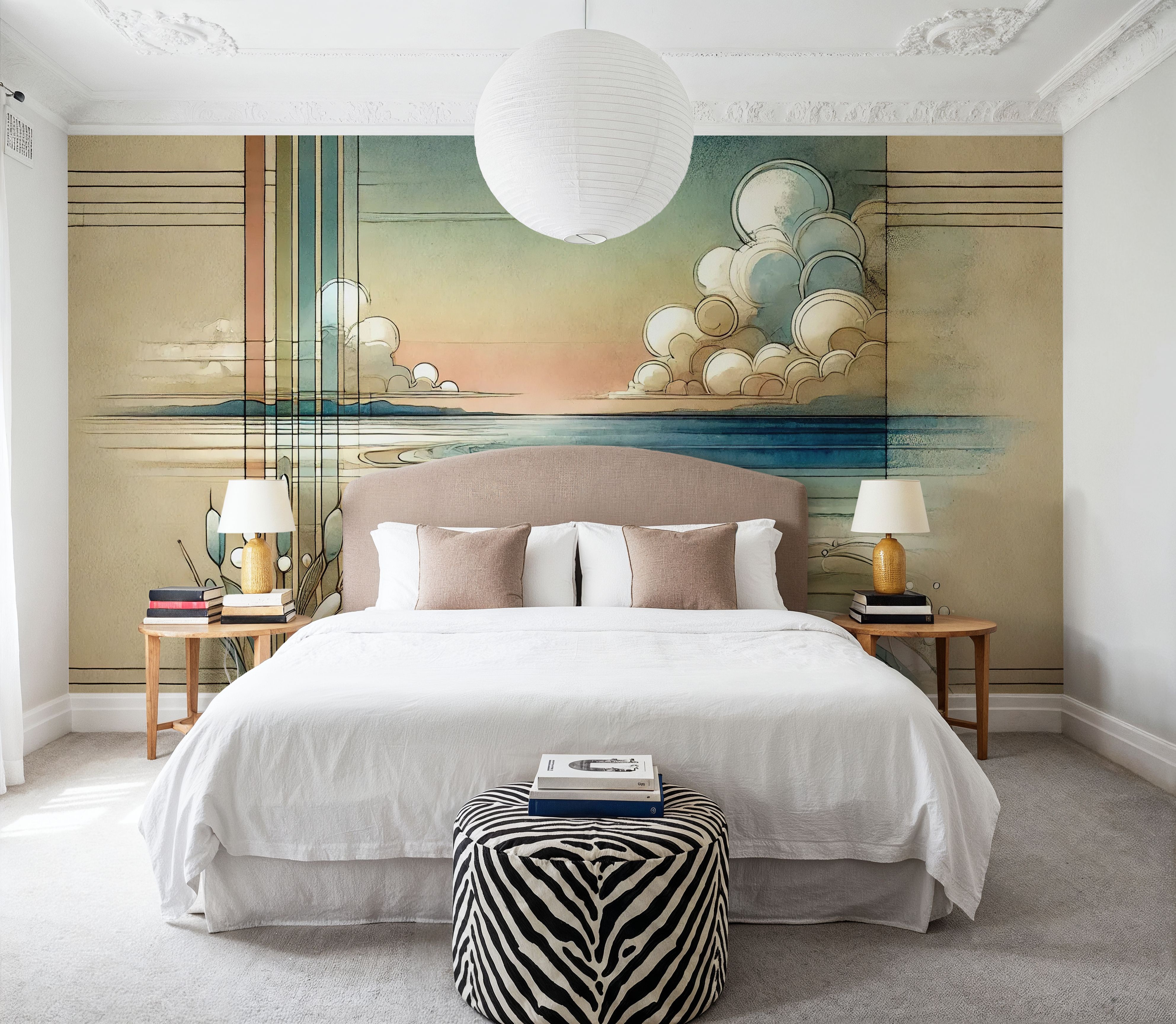 Abstract Coastal Dusk in Art Deco