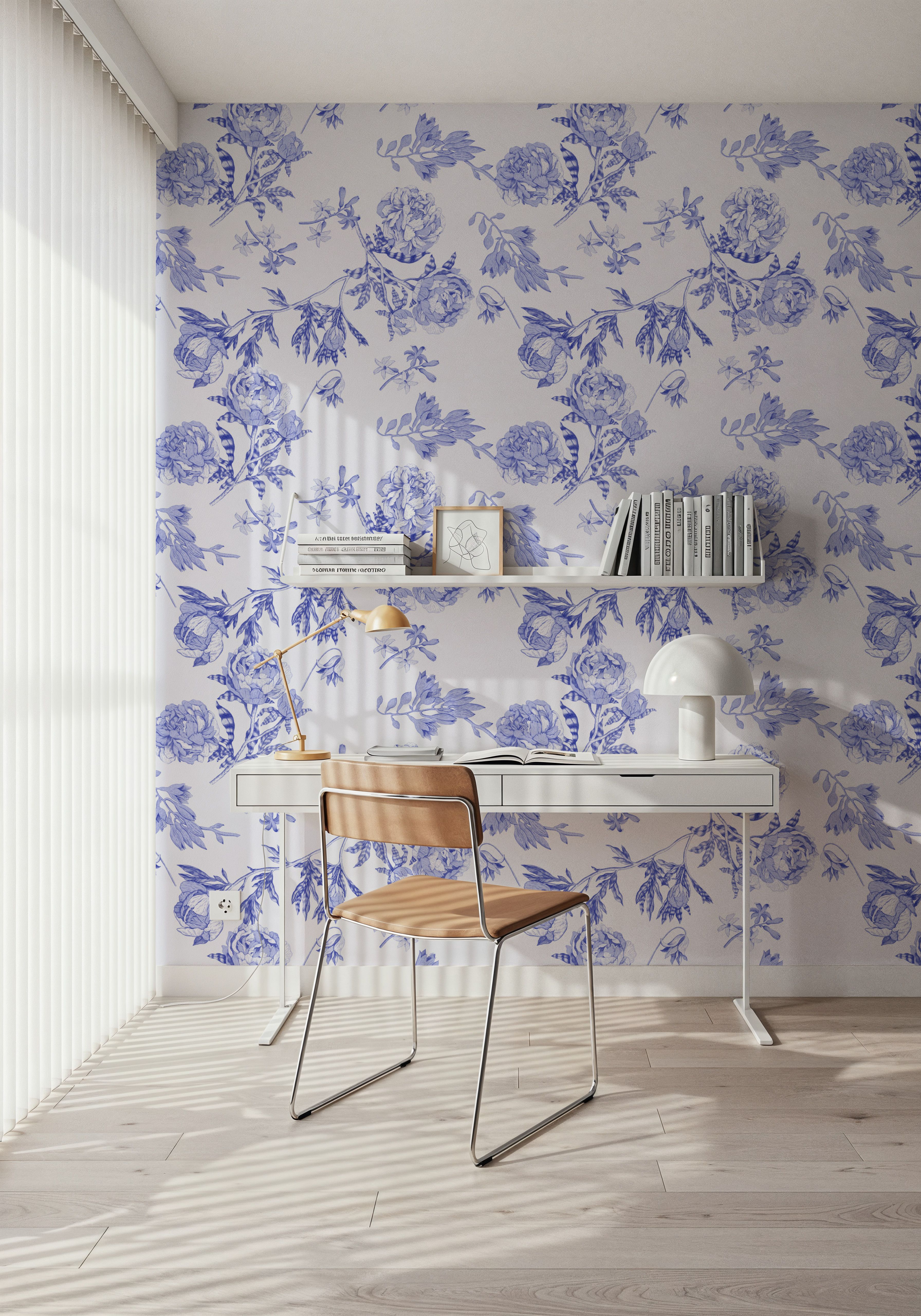 Peony Passion, Blue on White