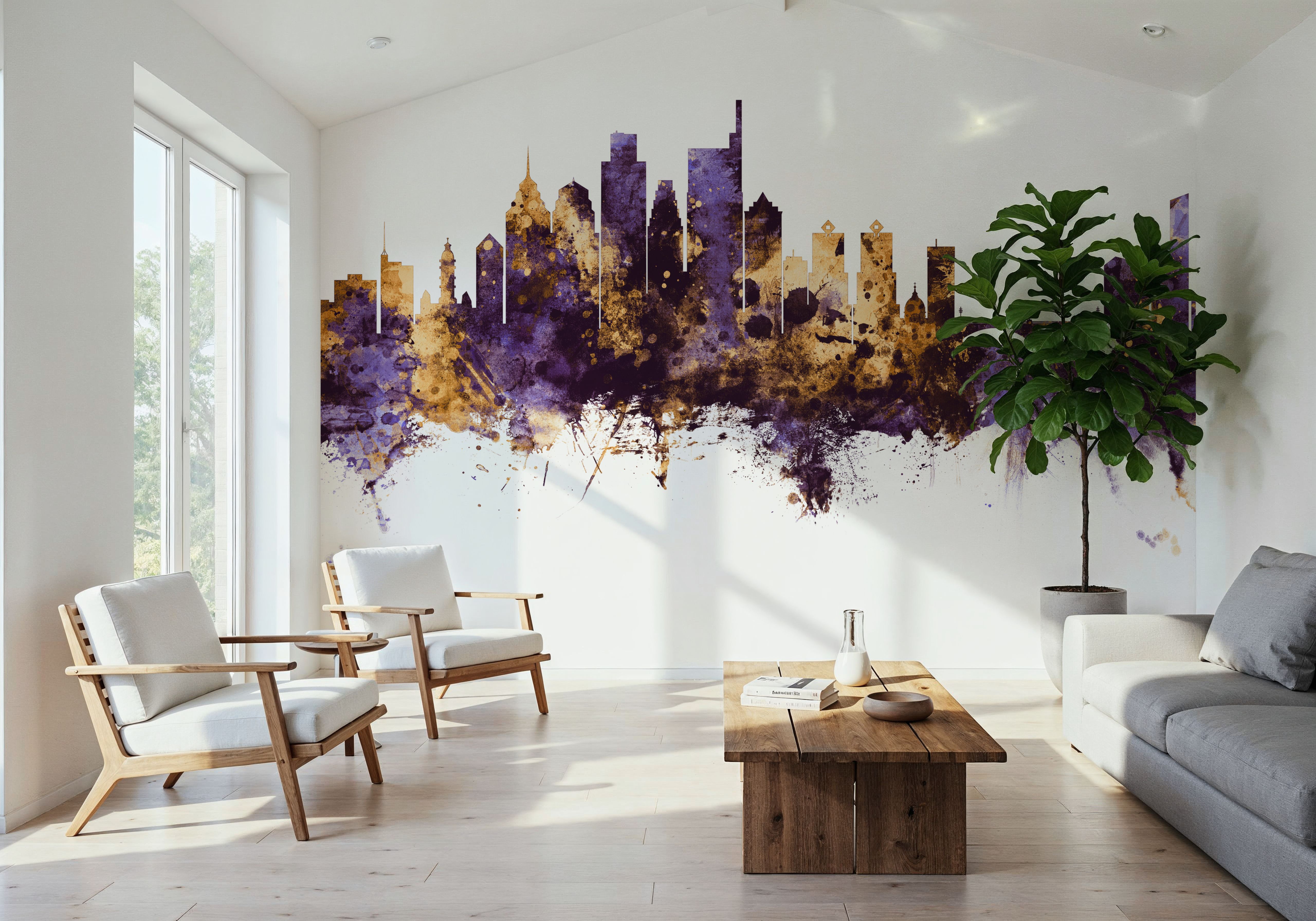 Philadelphia Skyline Purple & Gold, Wallpaper