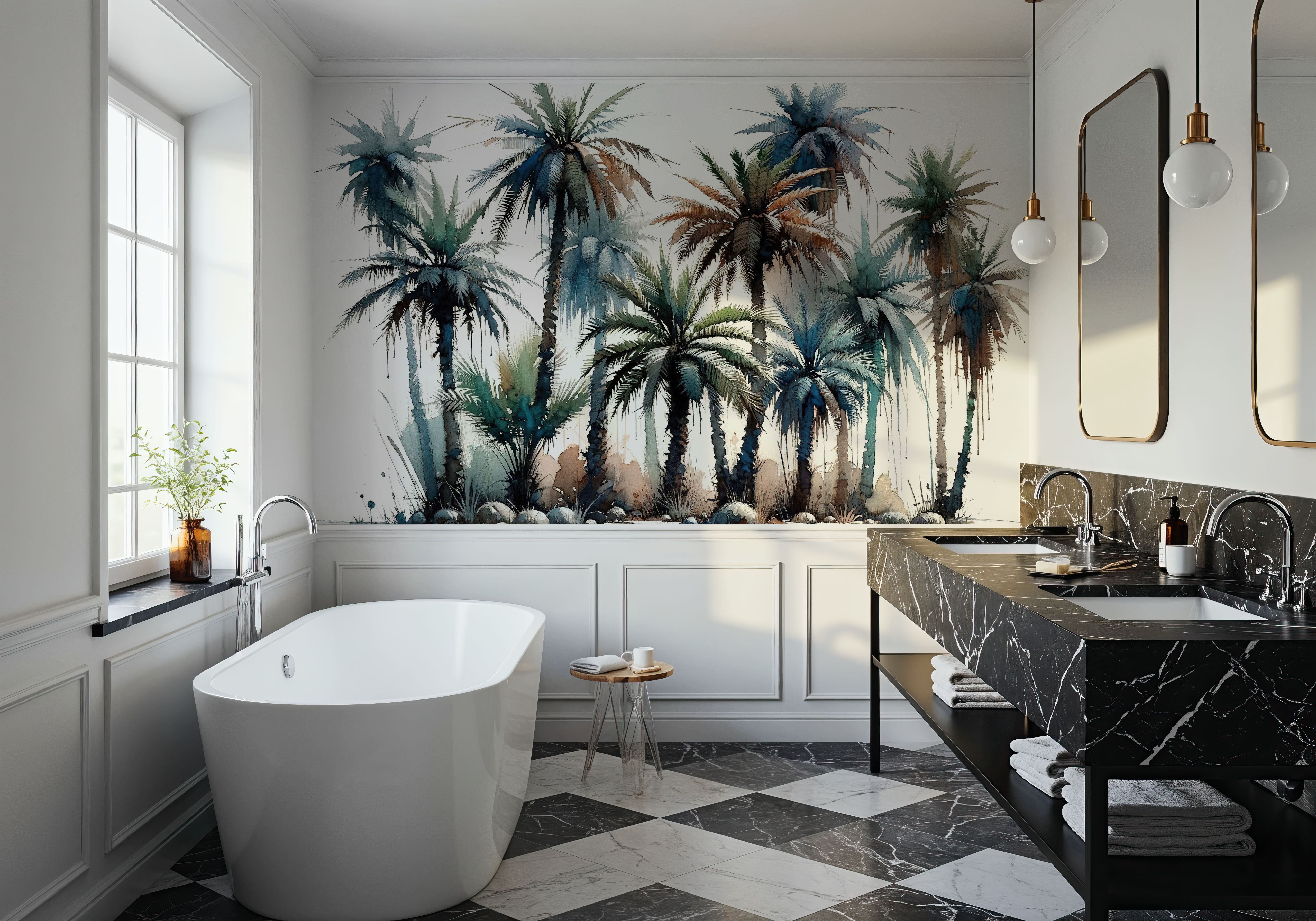 Vibrant Palm Trees in Watercolor