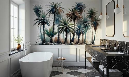 Vibrant Palm Trees in Watercolor