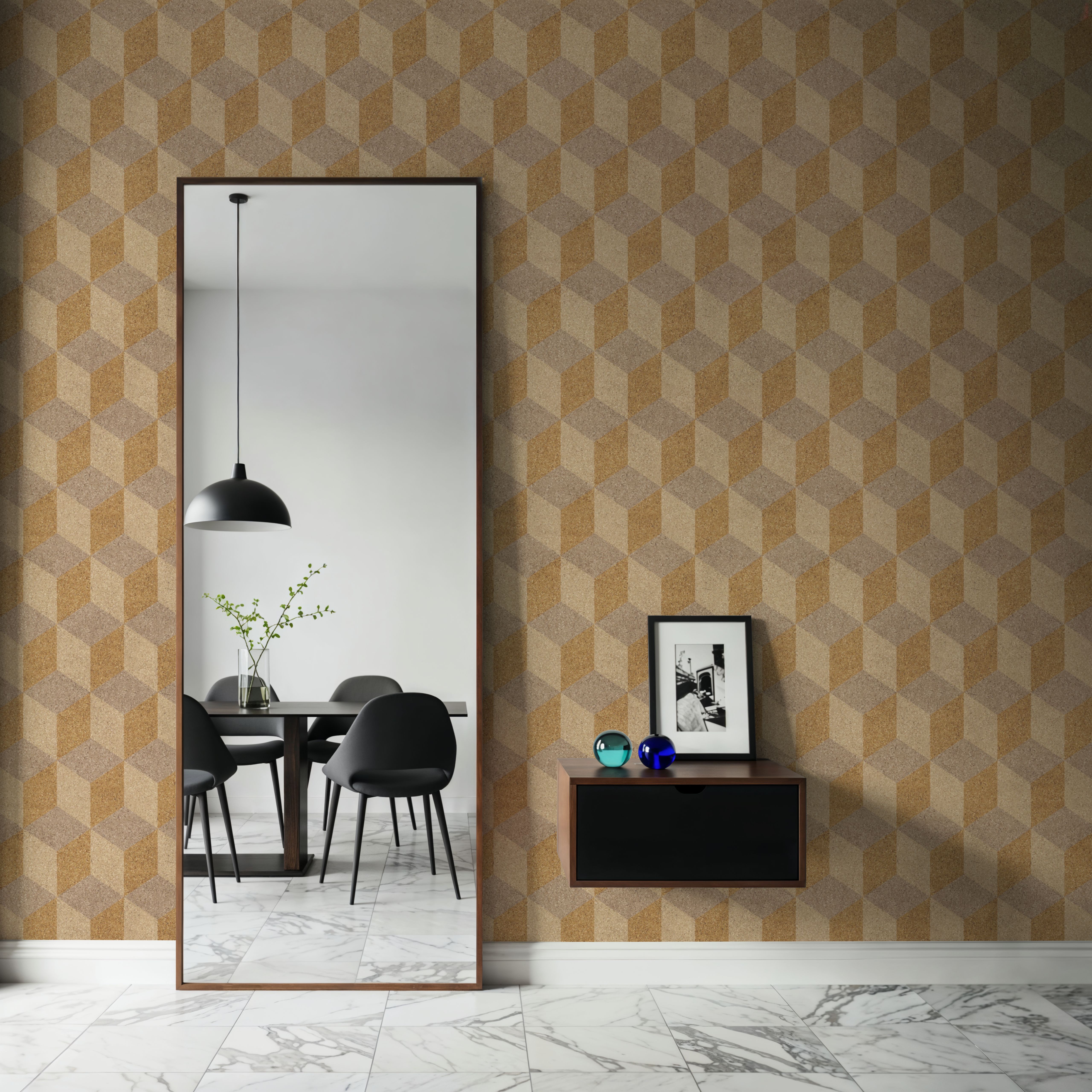 Cubical Cork, Beige, Wallpaper