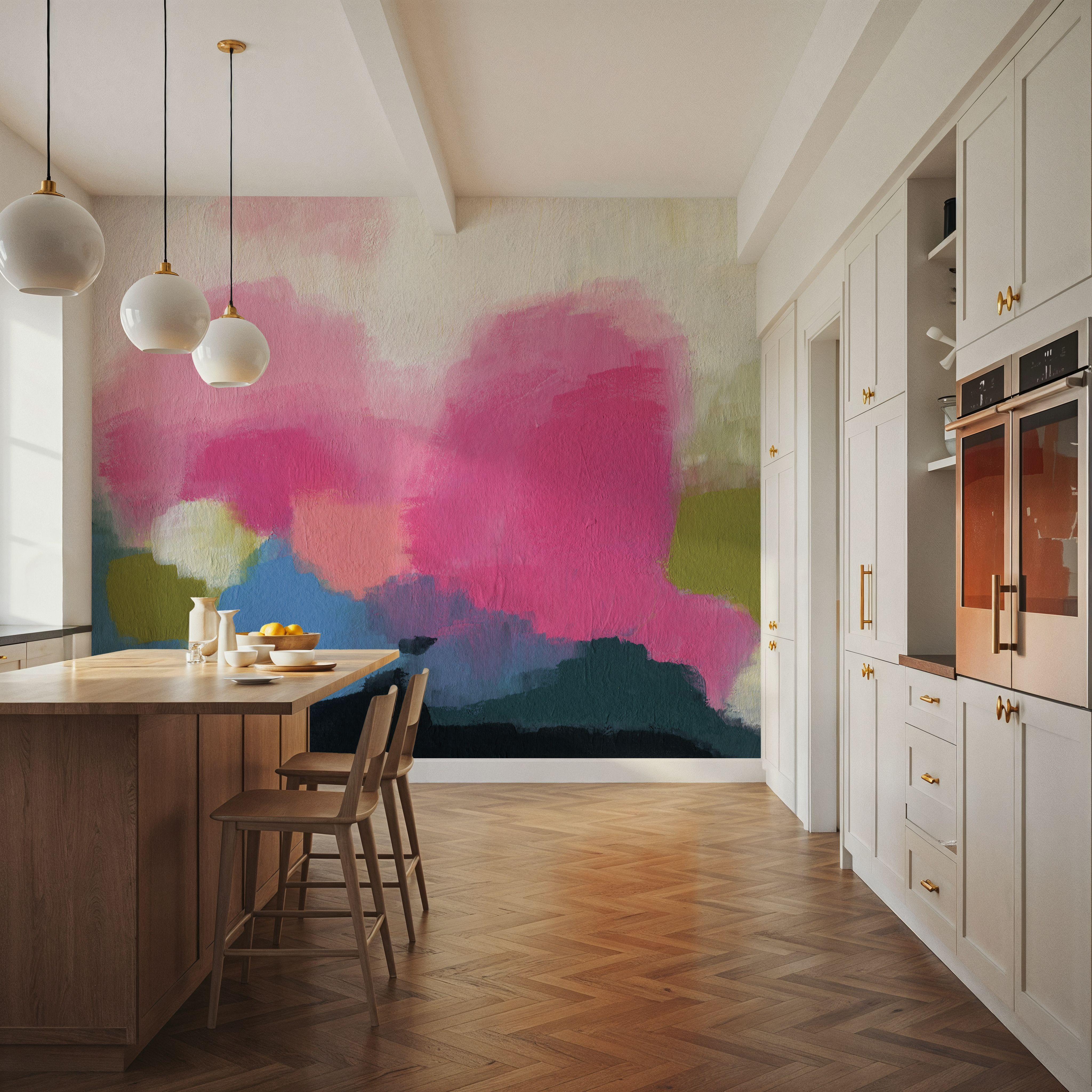 Wall Mural - Vividscape - Abstract mural wallpaper - Pink - Dining Room - Wallism US - Premium, Textured or Peel & Stick