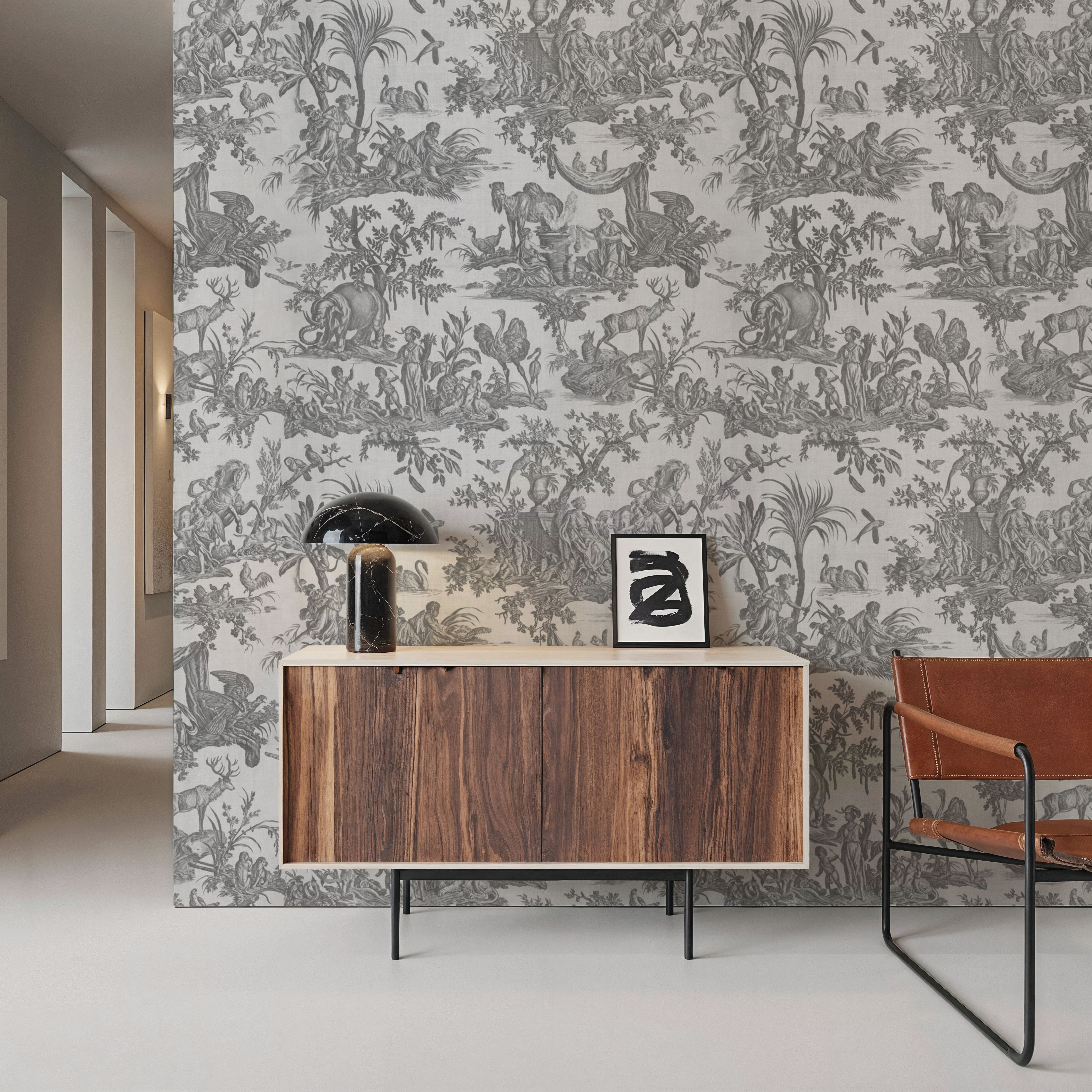 Patinated Linen Toile de Jouy, Stone