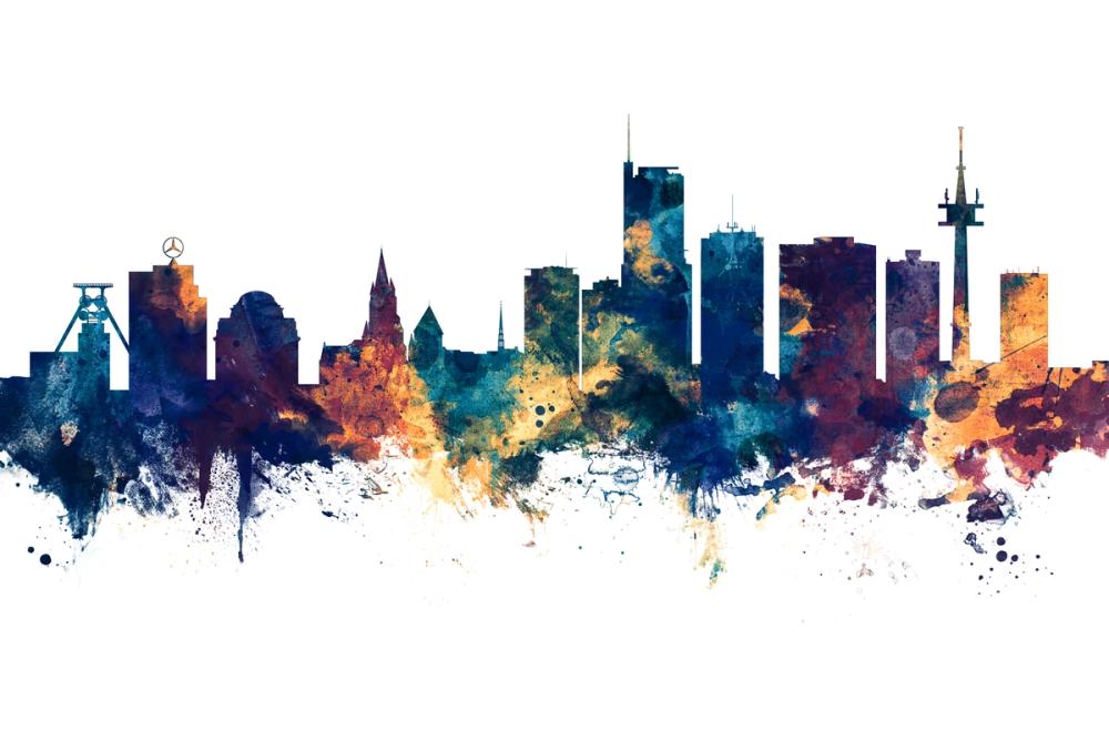 Essen Germany Skyline Blue & Bronze