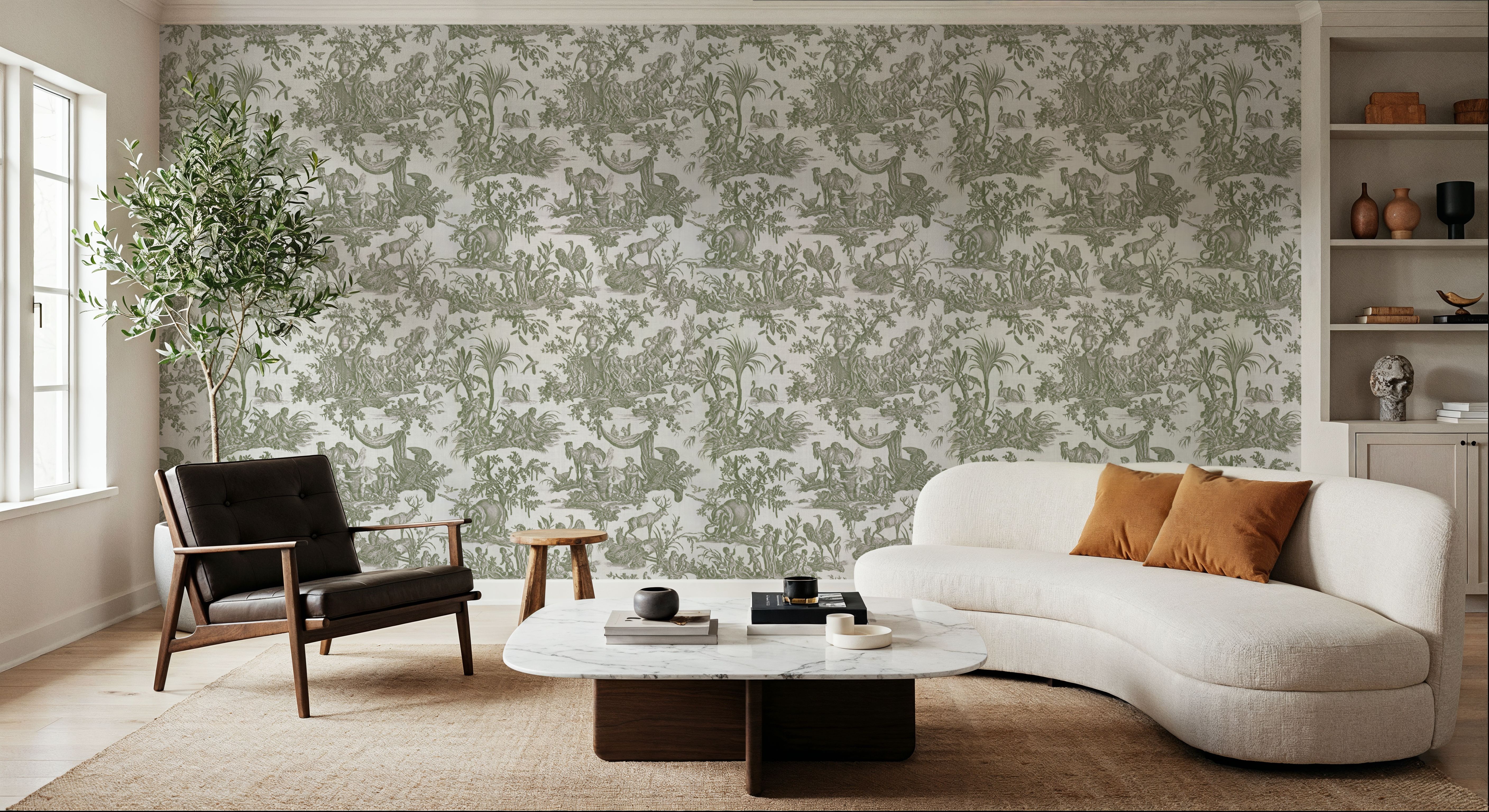 Patinated Linen Toile de Jouy, Olive