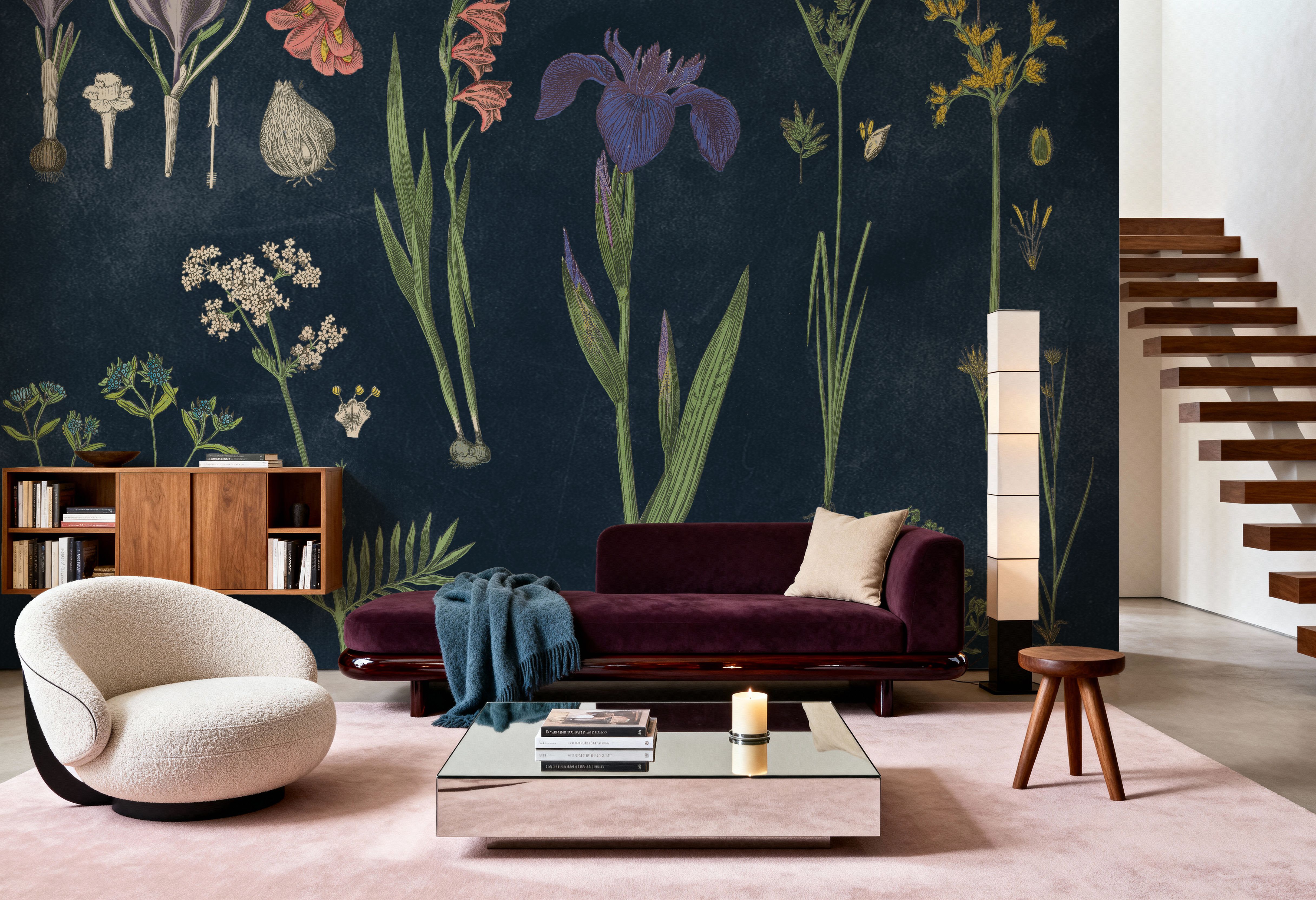 Botanical Floral Chart II Dark Blue