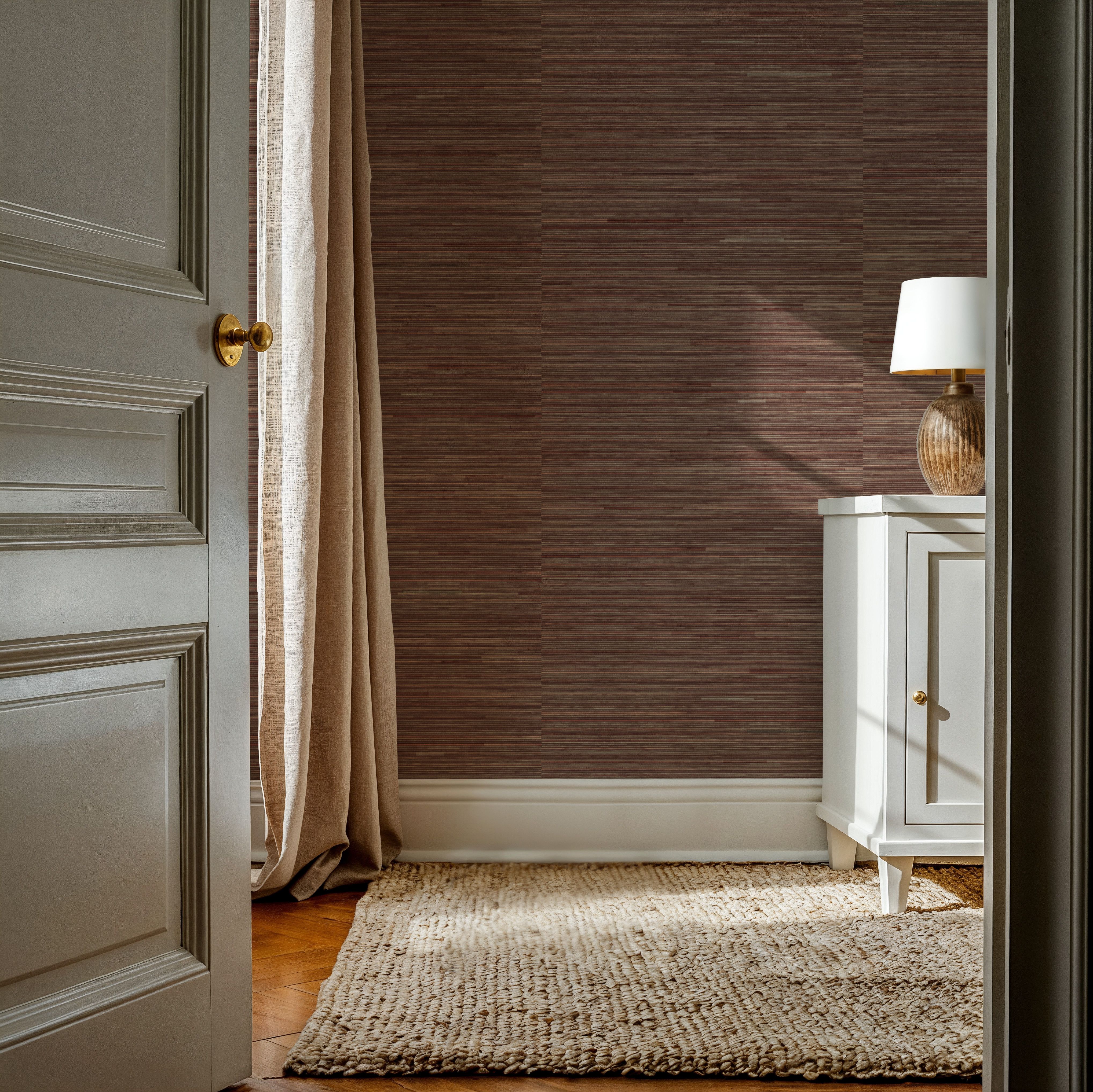 Faux Grasscloth with Visible Seams, Rosewood, Papier peint