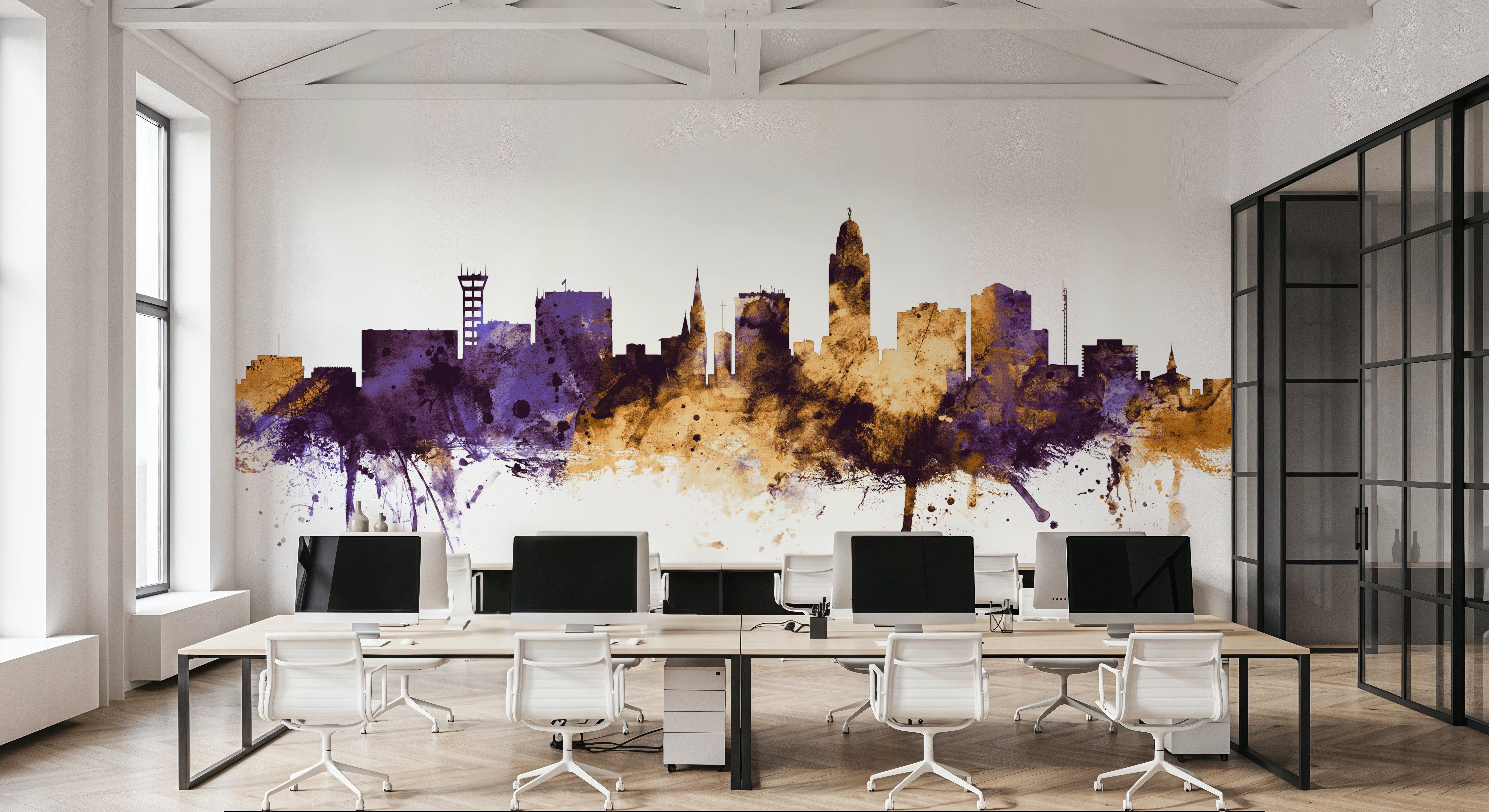 Lincoln Nebraska Skyline Purple & Gold, Wallpaper