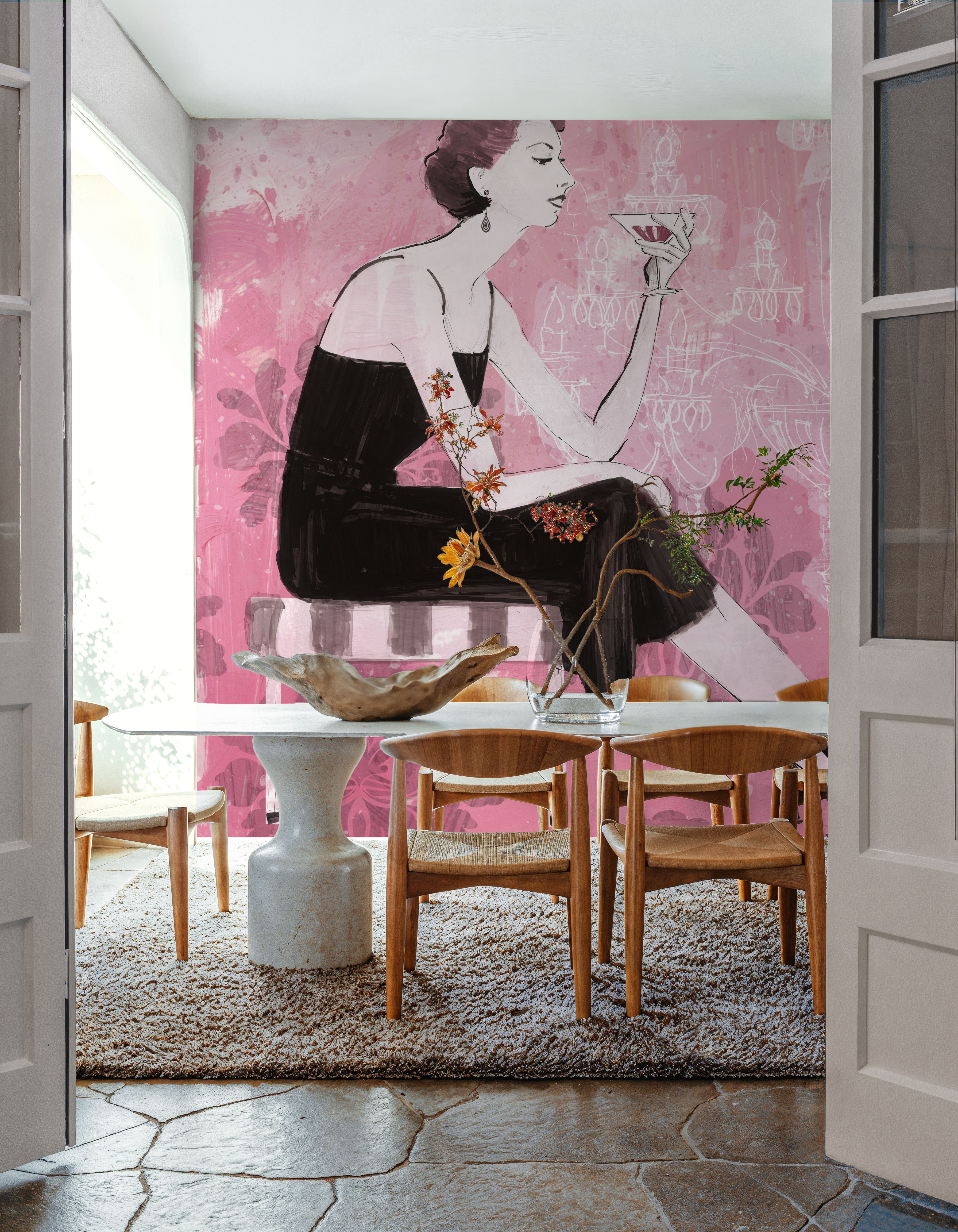 Wall Mural - Couture Lady III - Contemporary Fashion mural wallpaper - Pink - Bedroom - Wallism US - Premium, Textured or Peel & Stick