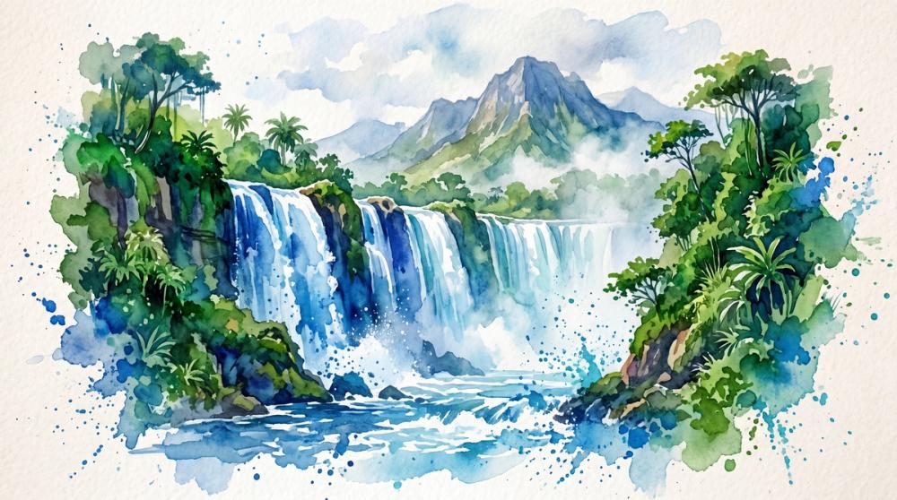 Tropical Waterfall - Watercolor Landscapes Series
