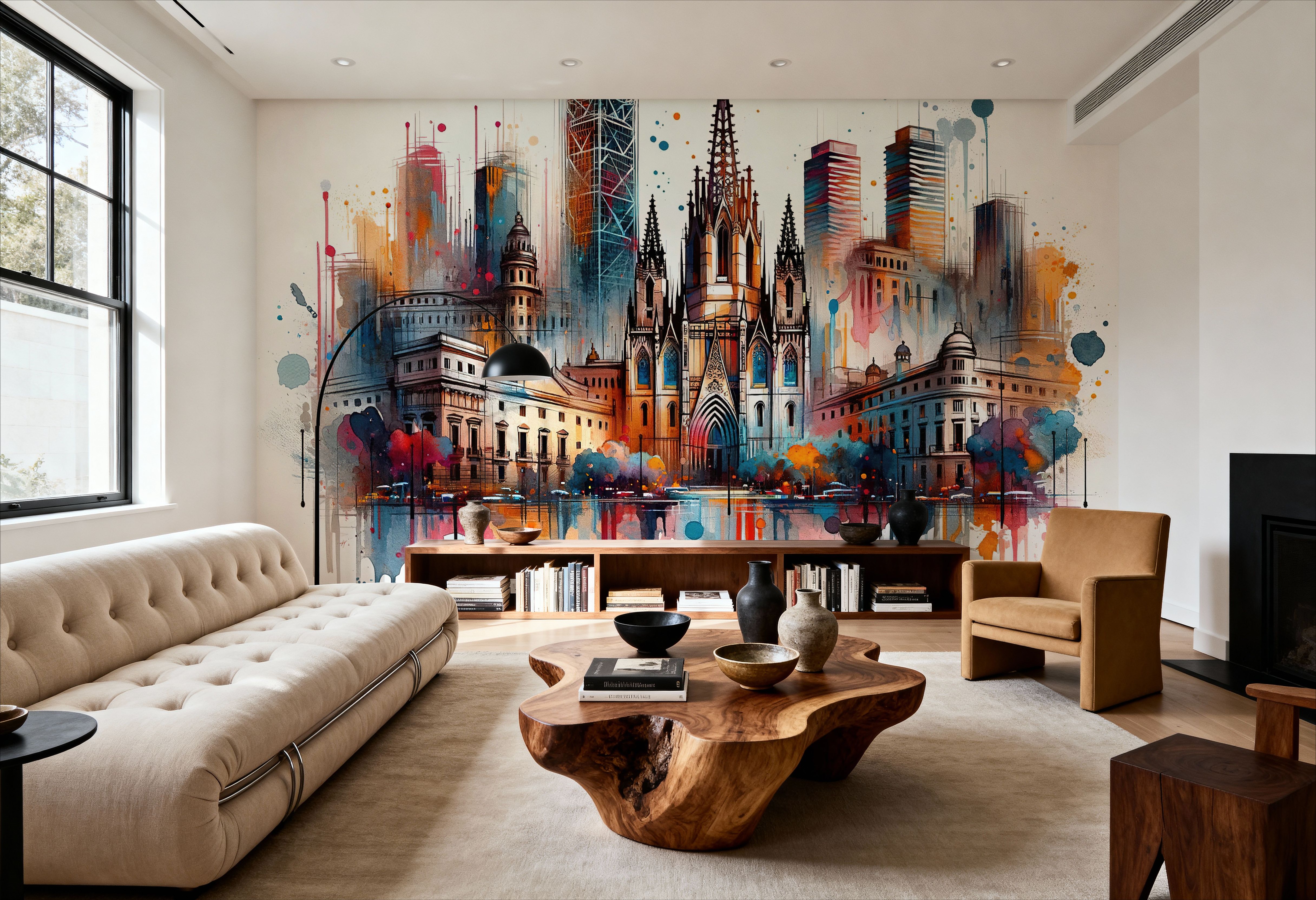 Watercolor Skyline Barcelona II