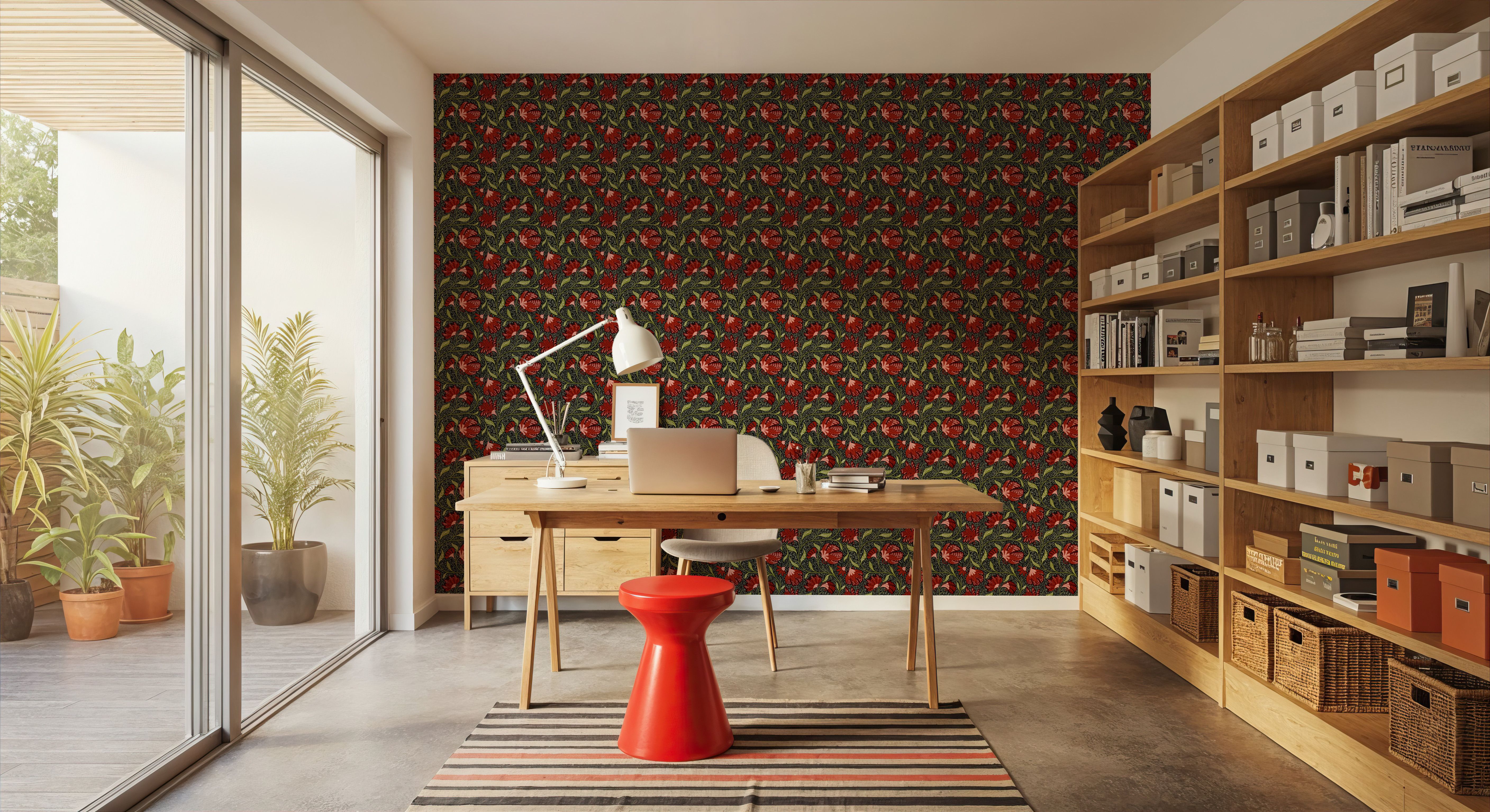 Indial Floral, Vermilion on Midnight