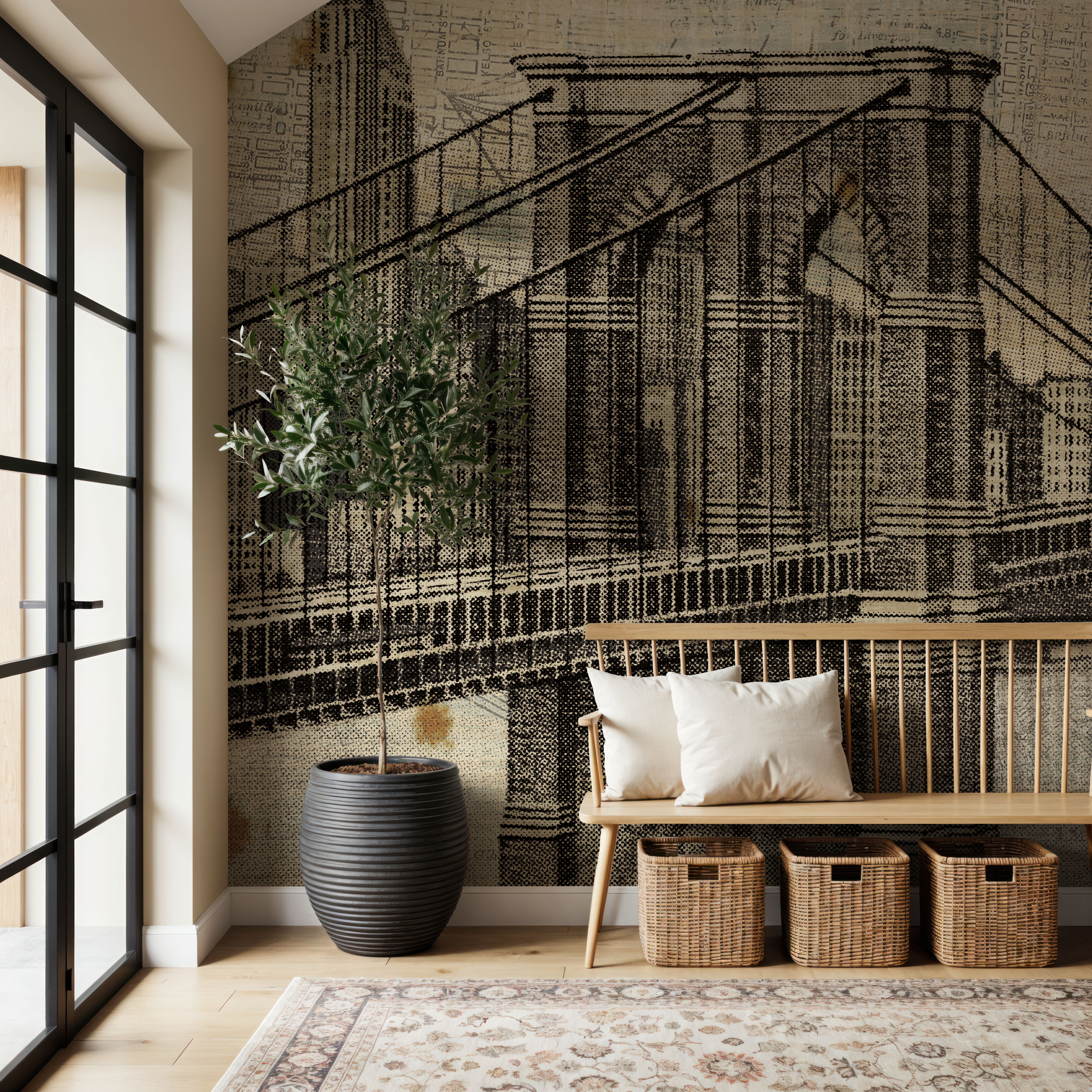 Vintage NY Brooklyn Bridge Skyline