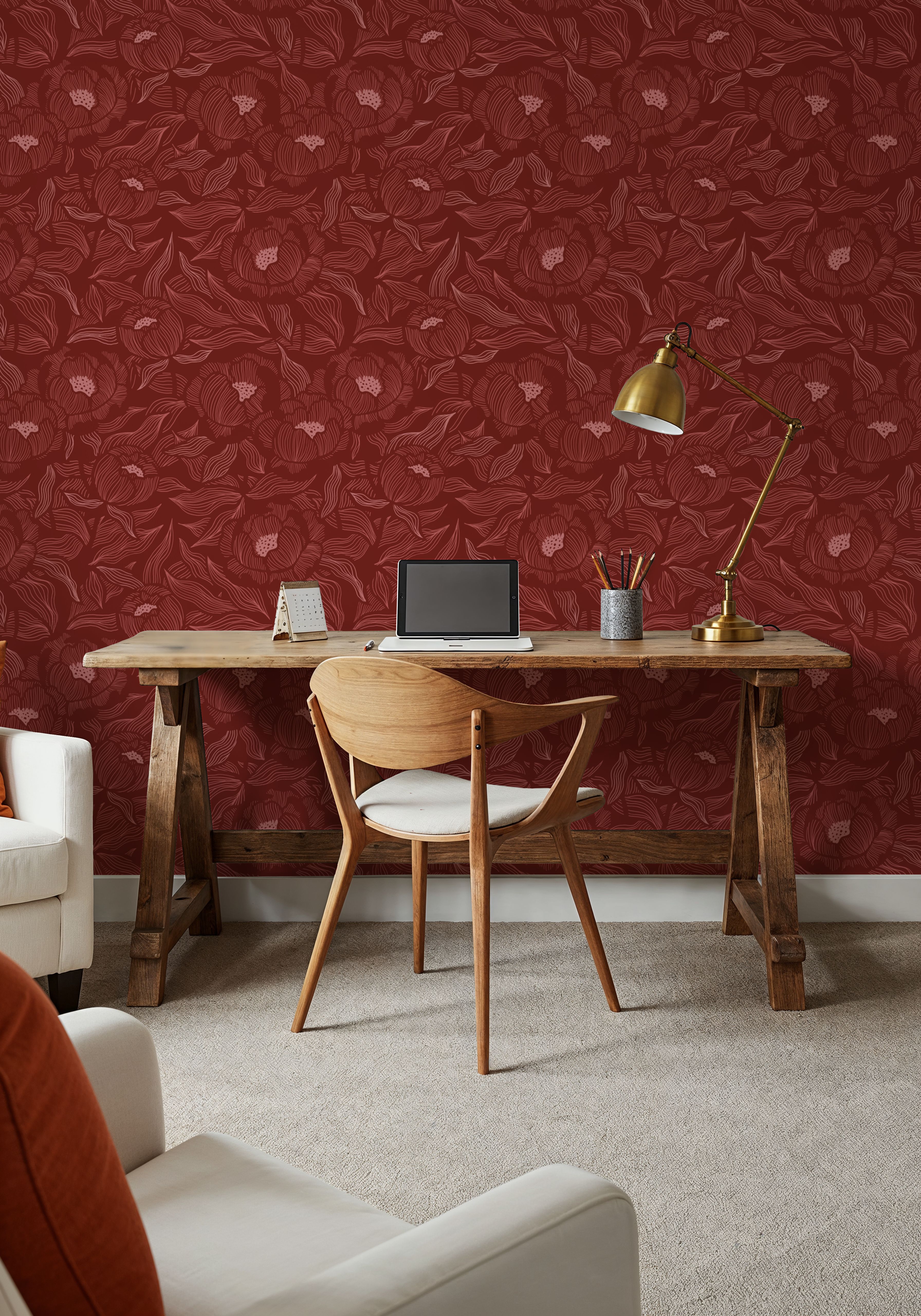 Hidden Peonies, Pink on Brick