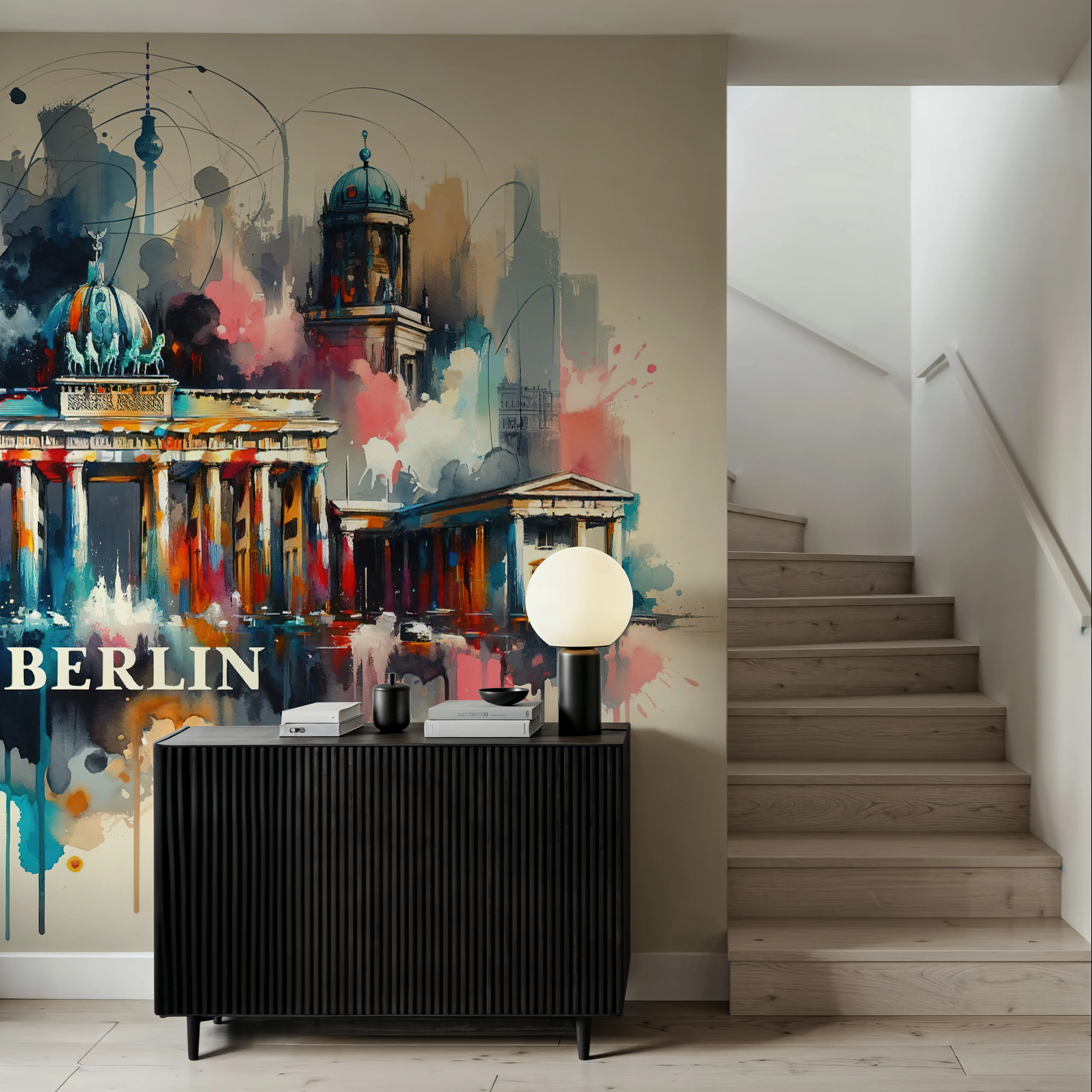 Papier Peint Panoramique - Watercolor Berlin - Contemporain Voyages et monuments - Couloir et escaliers - Wallism Belgique